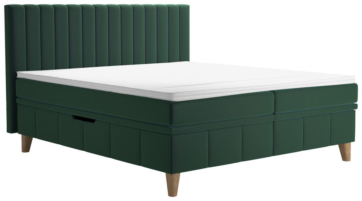 Manželská postel s matracemi Vivien, 180x200, tmavě zelená - tmavě zelená/barvy buku, Moderní, dřevo (180/200cm)