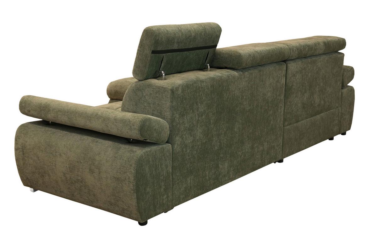 Rohová sedačka VEGAS, levá, lesní zelená žinylka - barvy stříbra/lesní zelená, Design, dřevo/textil (173/294cm)