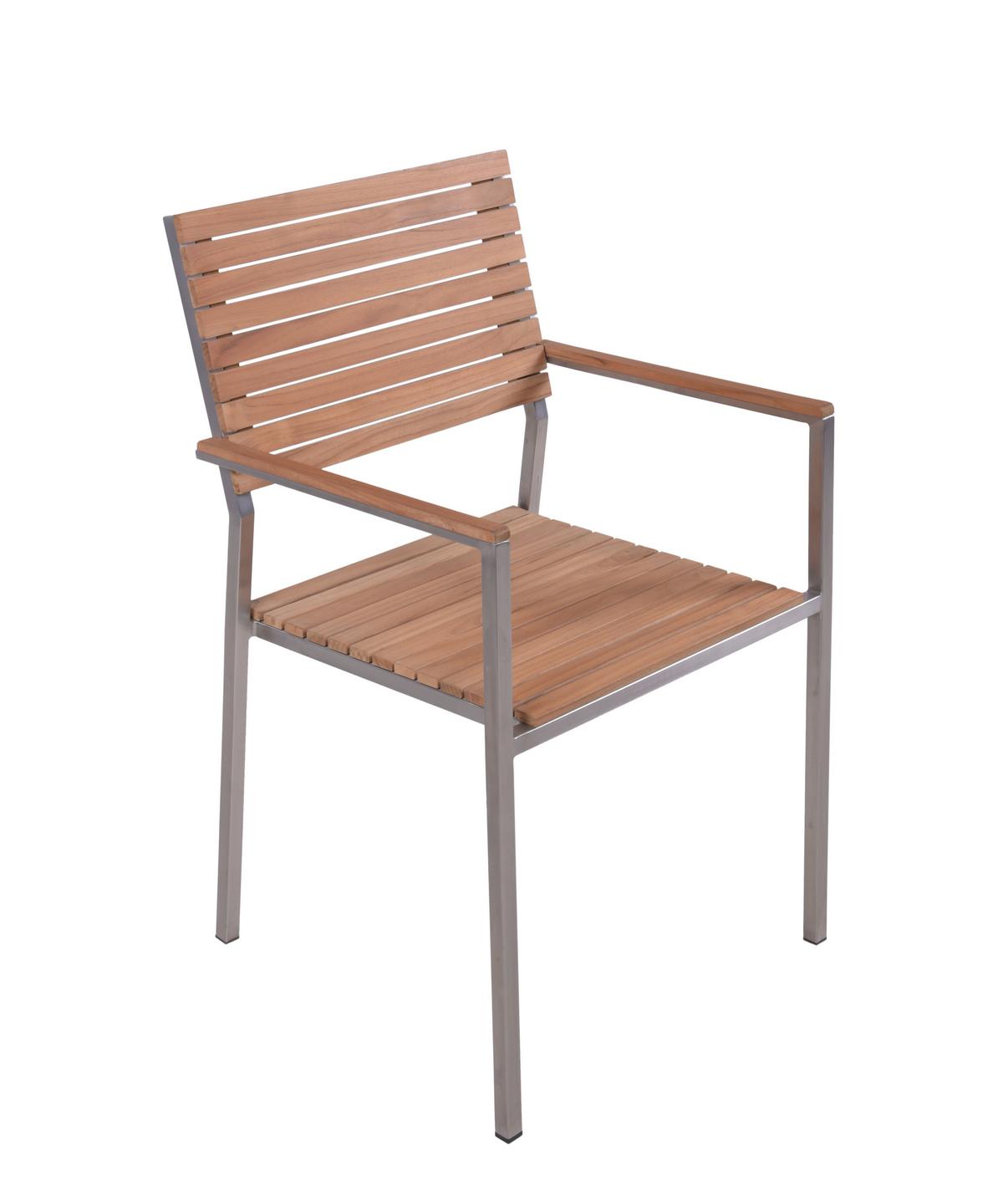 Gartentischgruppe Denver - Silberfarben/Braun, Basics, Holz/Metall - Gardenson