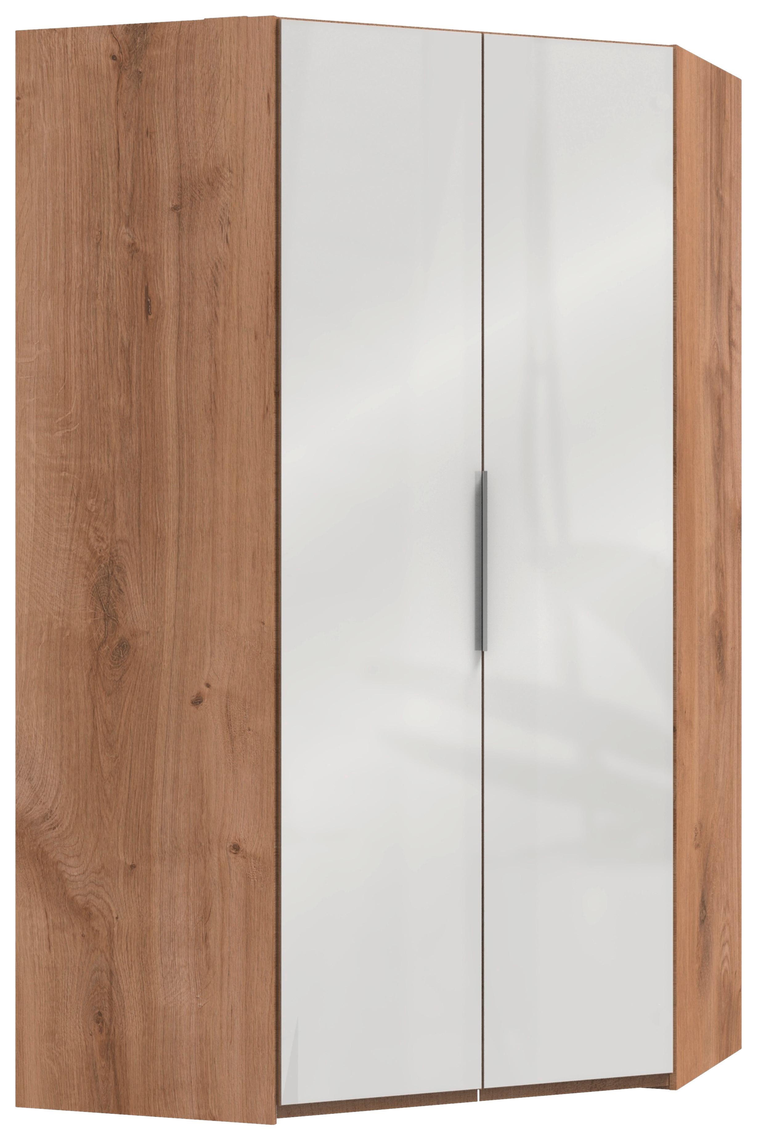 Eckschrank 120cm Level, Weiß/Eiche - Eichefarben/Weiß, MODERN, Glas/Holzwerkstoff (120/216/120cm) - MID.YOU