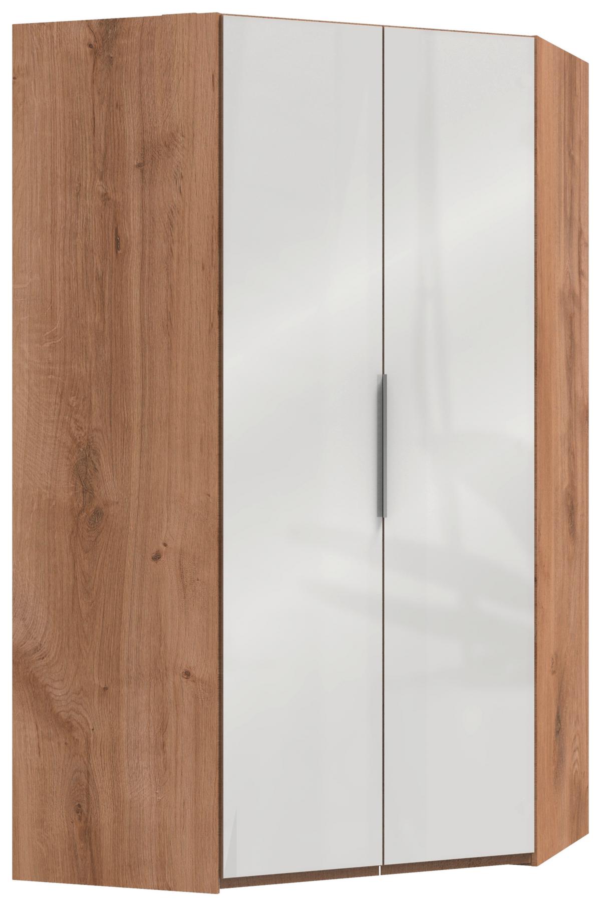 Eckschrank 120cm Level, Weiß/Eiche - Eichefarben/Weiß, MODERN, Glas/Holzwerkstoff (120/216/120cm) - MID.YOU