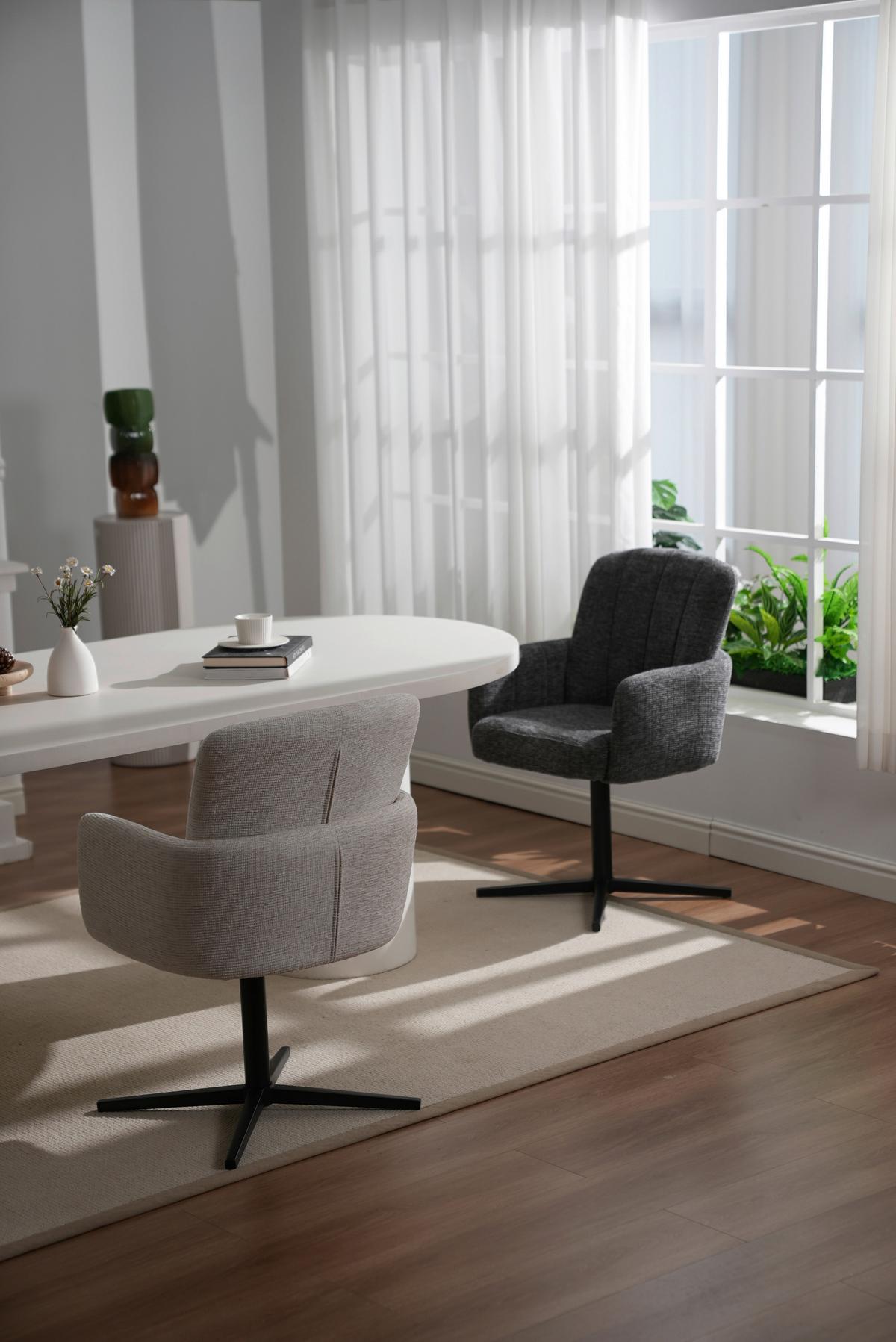 Armlehnstuhl Allison Leinenoptik Grau, B: 58 Cm - Dunkelgrau/Schwarz, LIFESTYLE, Holz/Textil (58/86/64cm) - Livetastic