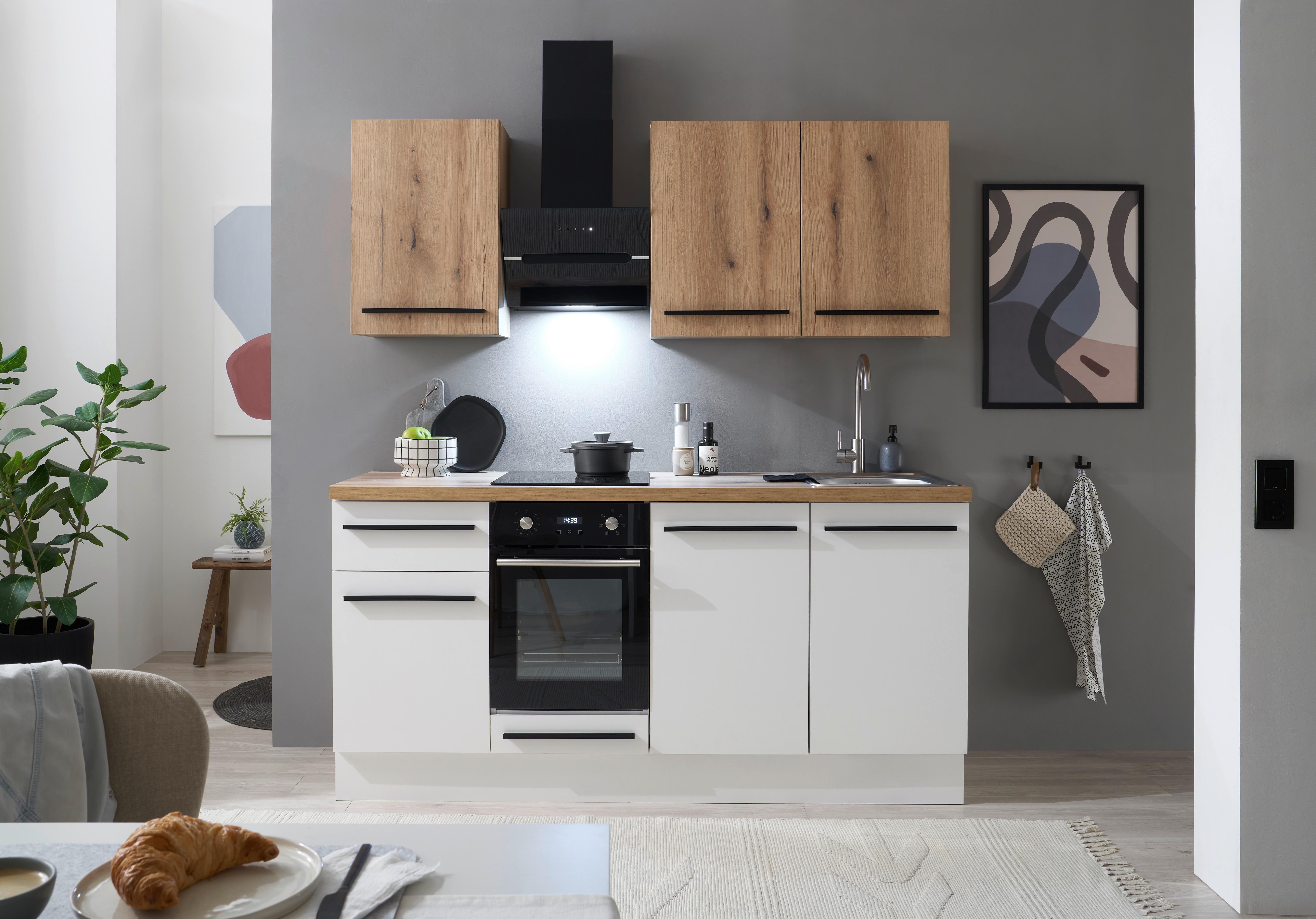 Küchenblock Torcello Weiß/Eiche Dekor B: 180 cm - Eichefarben/Weiß, KONVENTIONELL, Holzwerkstoff (180cm) - MID.YOU