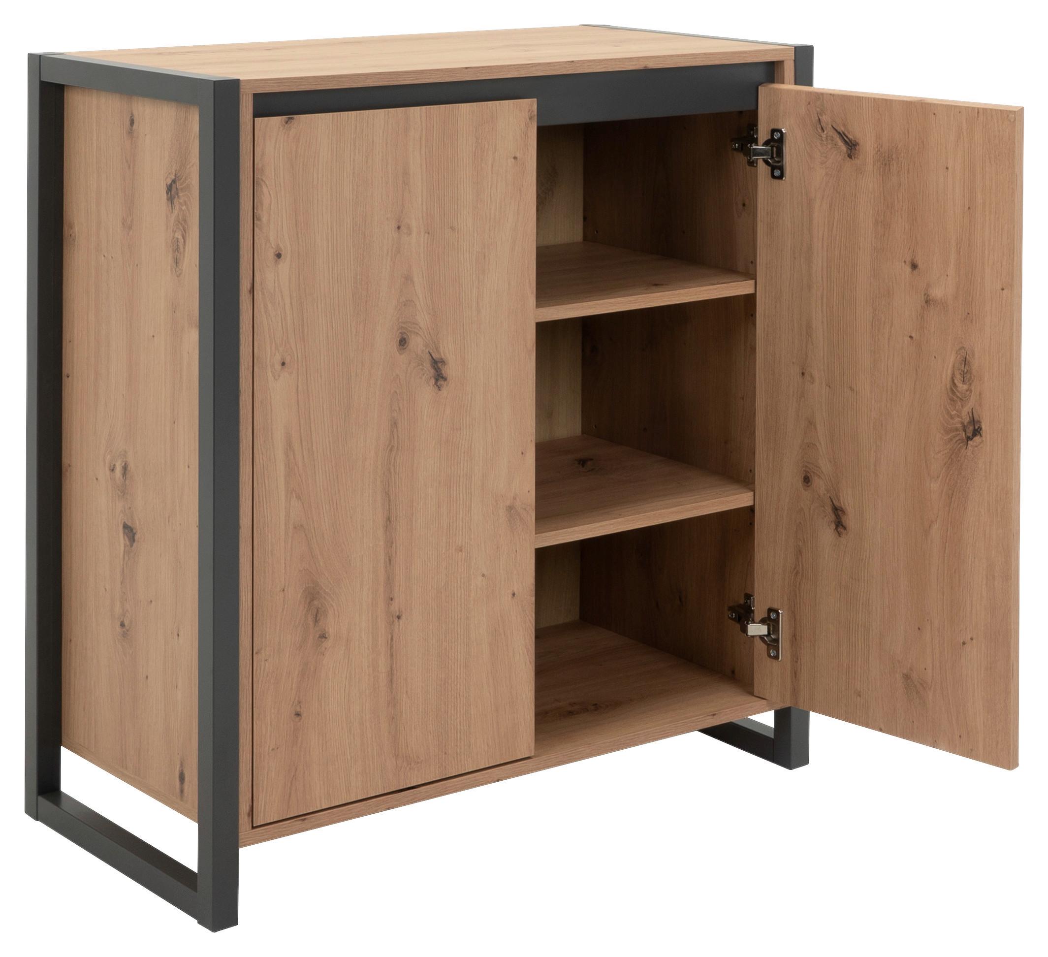 Kommode grifflos 80 cm Denver Eiche Dekor - Eichefarben/Anthrazit, KONVENTIONELL, Holzwerkstoff (80/88/40cm) - MID.YOU