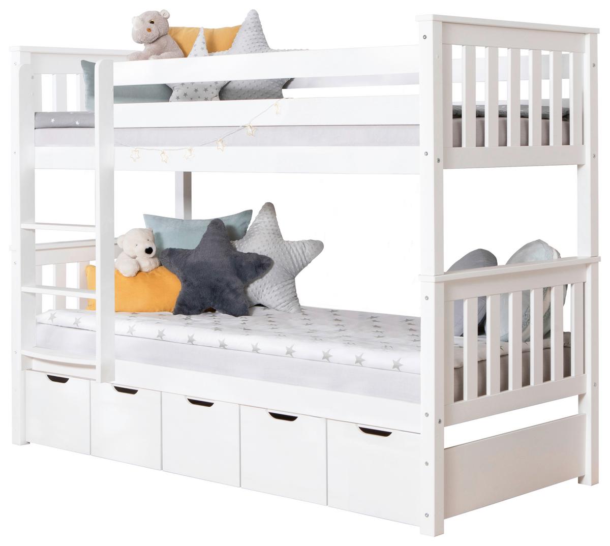 Etagenbett Sammy Weiß Kiefer Massiv 90 Cm M. Stauraum - Weiß, MODERN, Holz (90/200cm) - MID.YOU