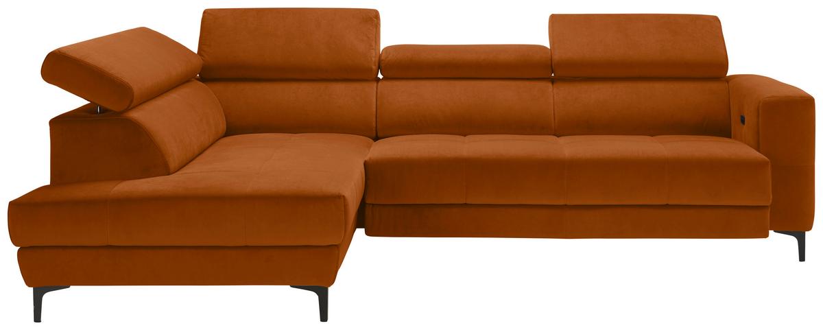 Rohová sedačka EMMA, levá, oranžová,op.hl.,USB,el.výsuv - oranžová/černá, Moderní, textil (210/301cm) - Premium Living