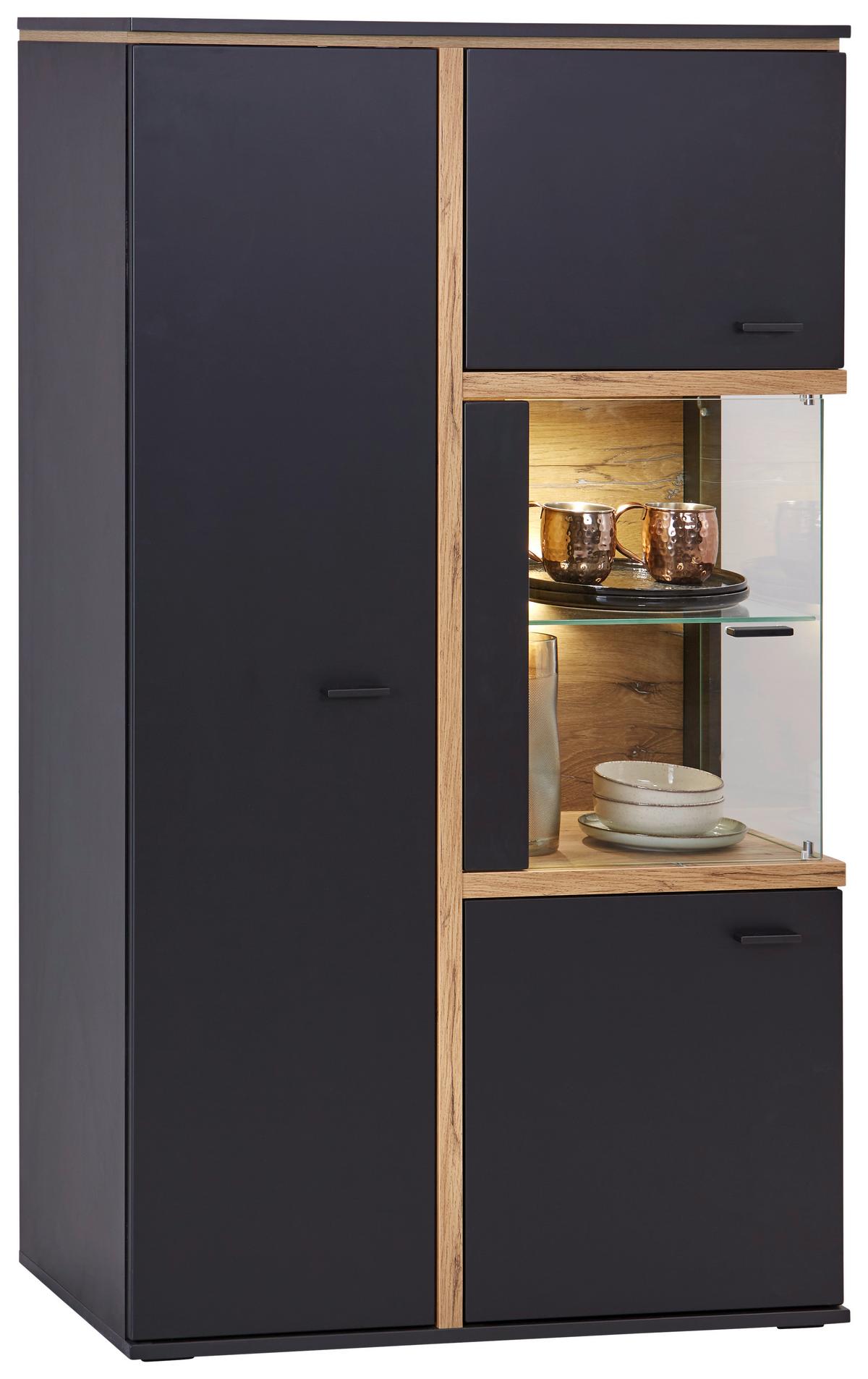 Vitrine Miron B: 86,7 cm mit Beleuchtung Massiv - MODERN, Glas/Holzwerkstoff (86,7/149/41,6cm)