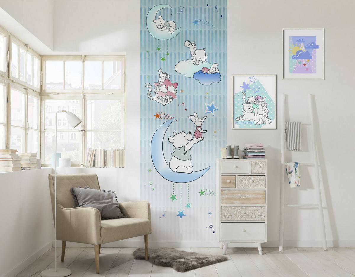 Fototapete Winnie The Pooh Piglet & Stars - Blau/Weiß, Trend, Textil (100/280cm)