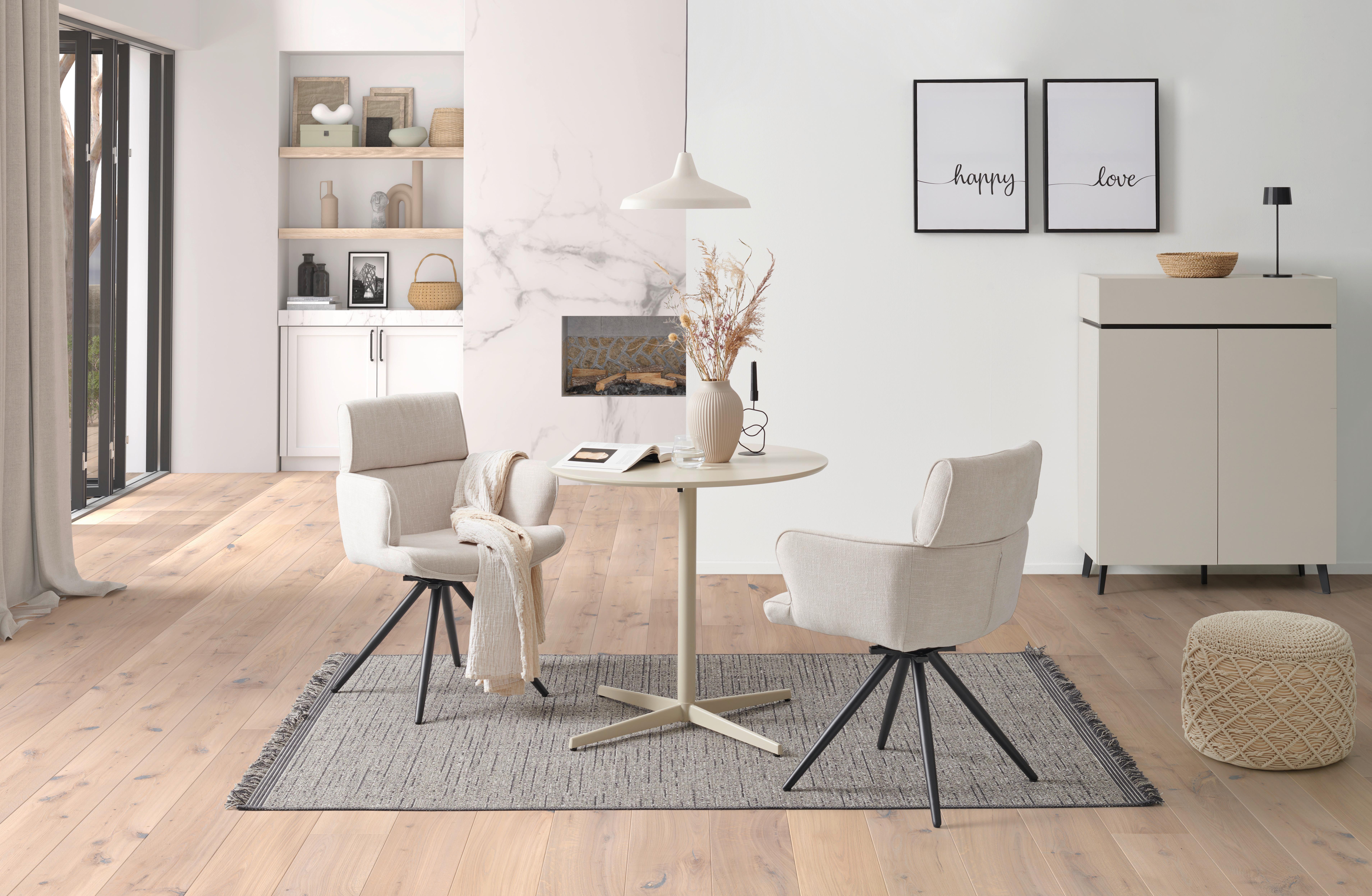 Armlehnstuhl Elis Webstoff Beige, B: 62 cm - Beige/Schwarz, KONVENTIONELL, Textil/Metall (62/89/62cm) - Livetastic