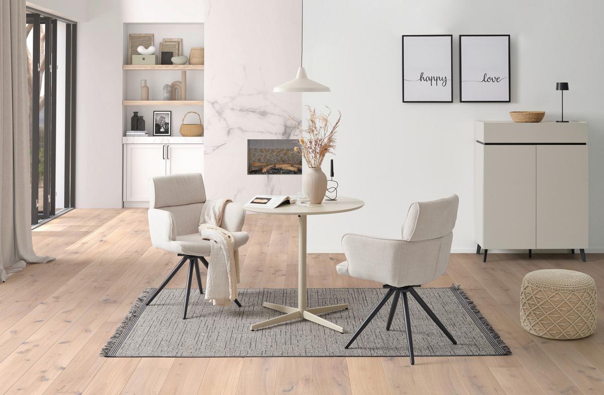 Armlehnstuhl Elis Webstoff Beige, B: 62 cm - Beige/Schwarz, KONVENTIONELL, Textil/Metall (62/89/62cm) - Livetastic
