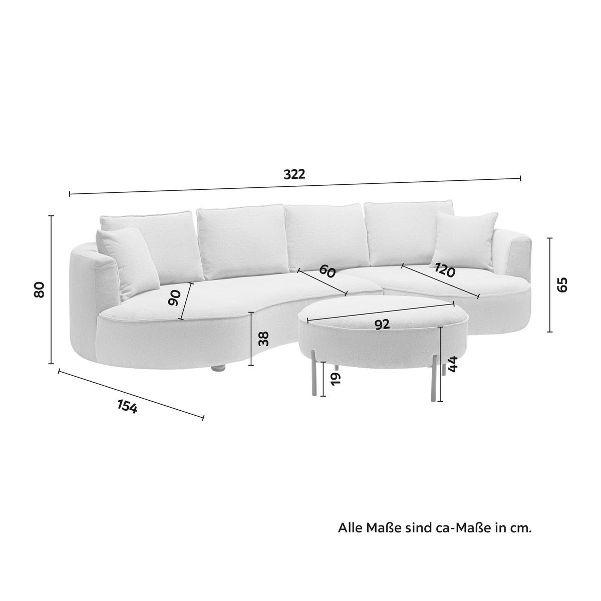 Sedacia súprava NILAS, krémová, s taburetkou - čierna/biela, Modern, kov/drevo (322/80/154cm) - Bessagi Home