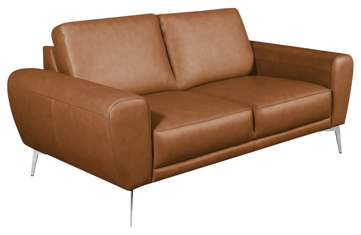 Ecksofa Spring Cognac Chrom, B: 177 cm - Chromfarben/Cognac, Design, Leder (177/85/92cm) - Livetastic