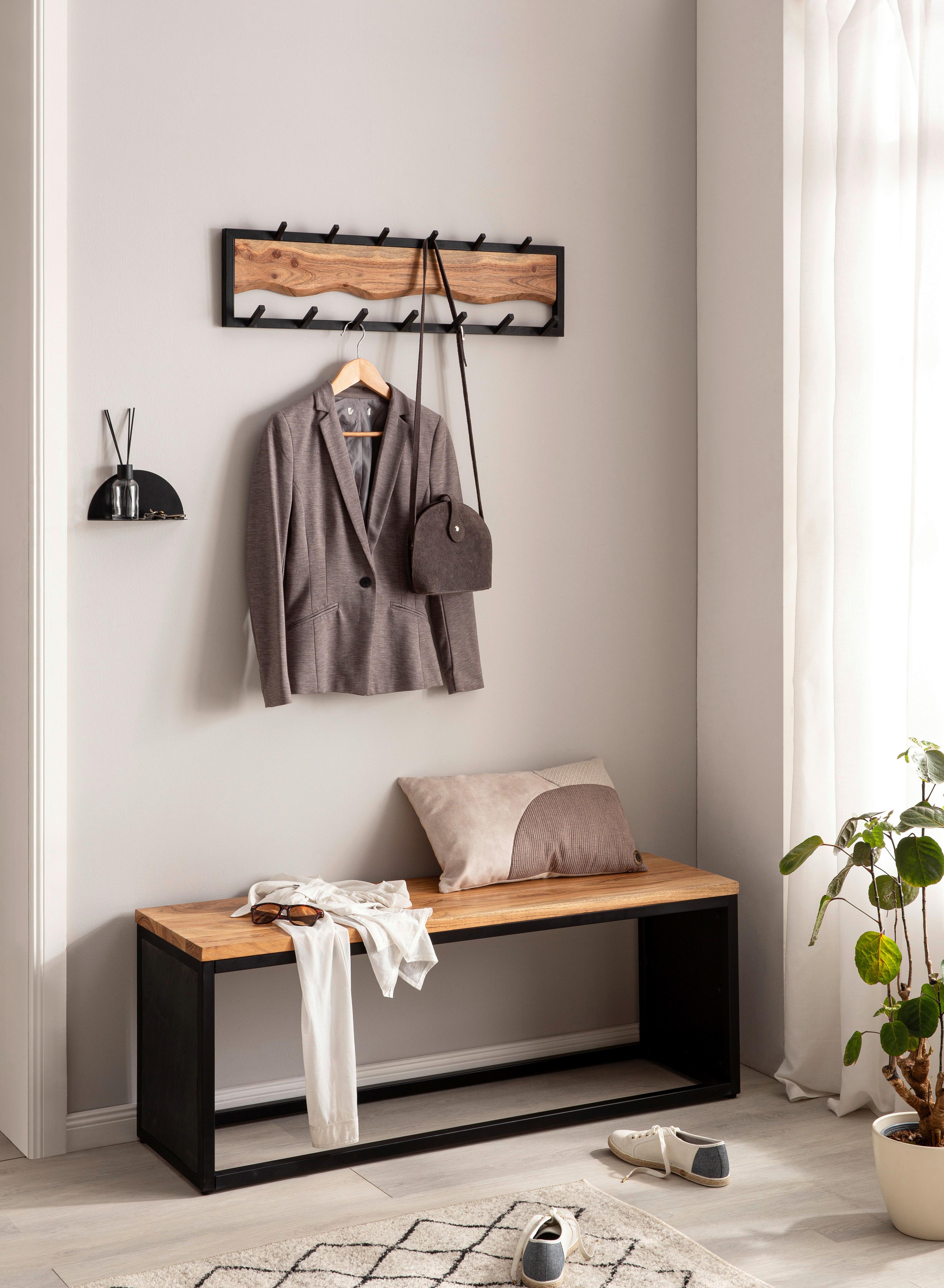 Nástenný vešiak akácia masív - hnedá/čierna, Lifestyle, kov/drevo (80/20/8cm) - MID.YOU