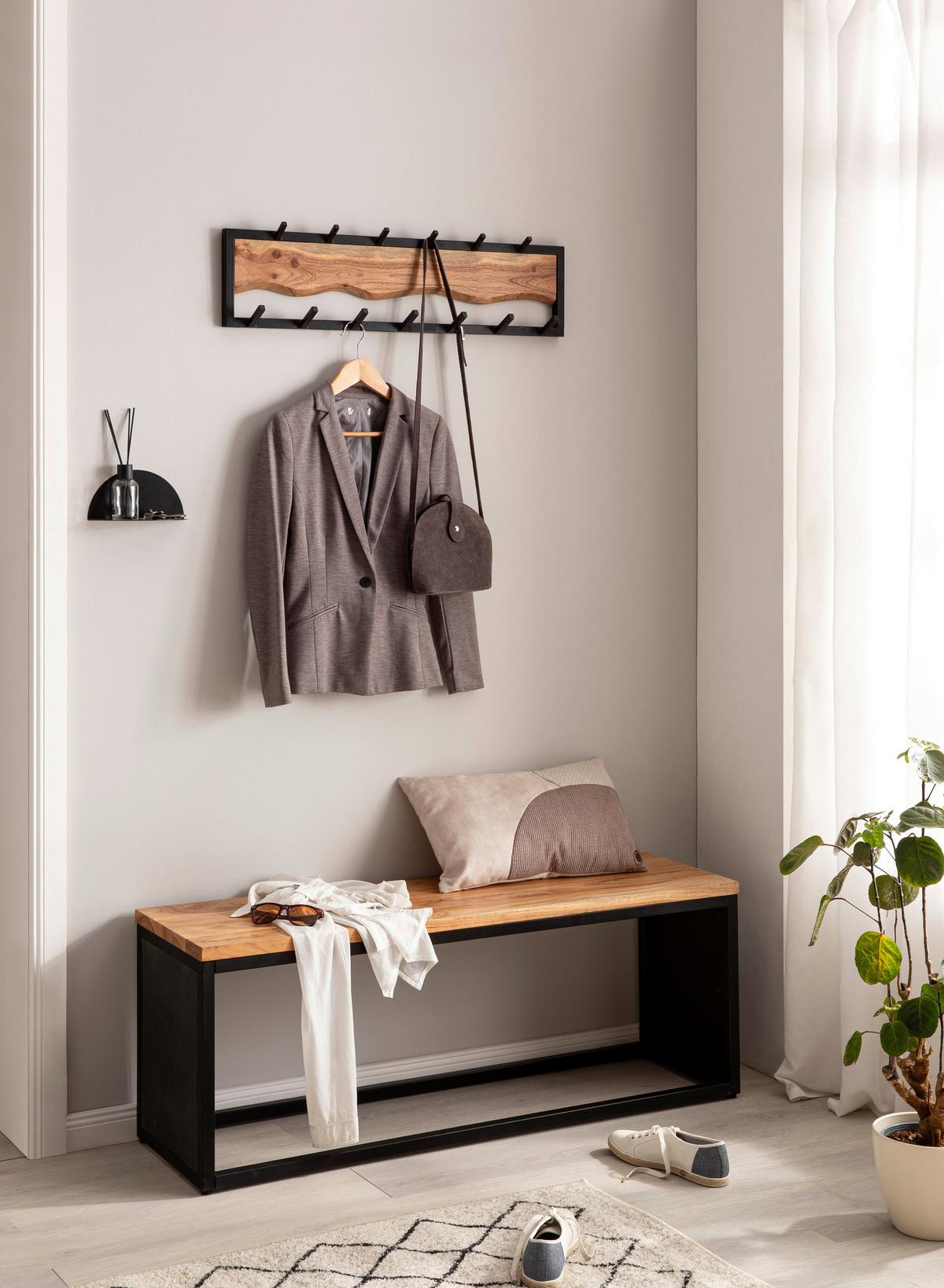Nástenný vešiak akácia masív - hnedá/čierna, Lifestyle, kov/drevo (80/20/8cm) - MID.YOU