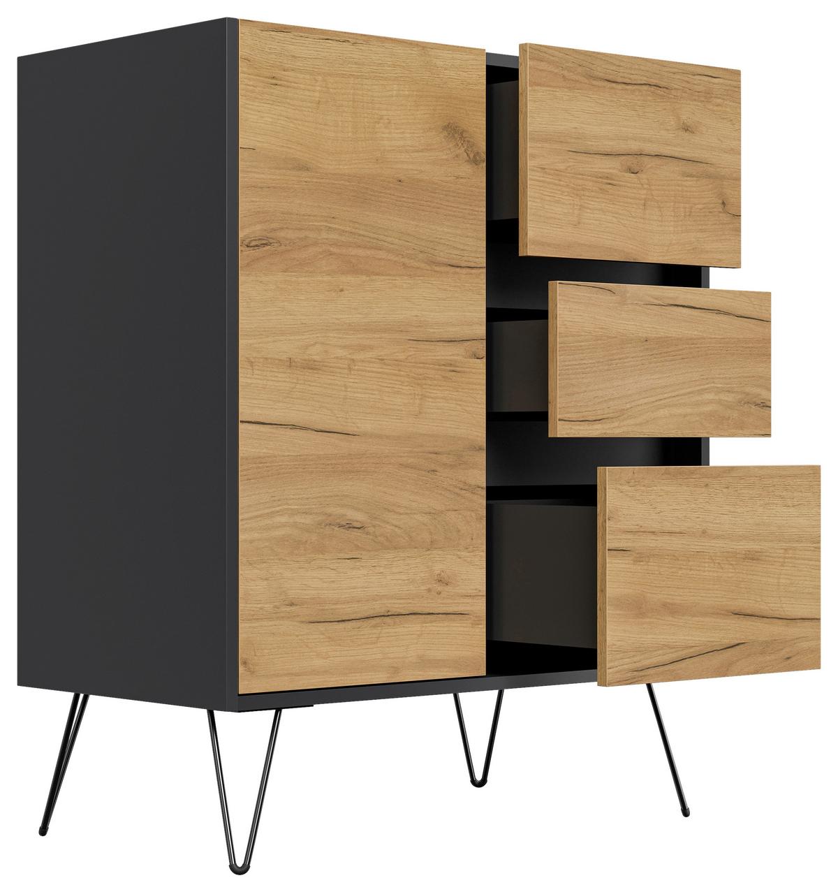 Sideboard Posseik Industrial Graphitfarben/Eichef. B: 79 cm - Eichefarben/Schwarz, Design, Holzwerkstoff (79/93,6/40,6cm) - P & B