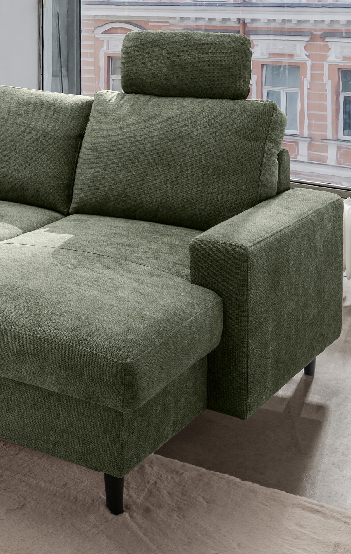 Wohnlandschaft Passione Dunkelgrün U: 200x305x153 Cm - Dunkelgrün/Schwarz, MODERN, Textil (200/305/153cm) - Livetastic