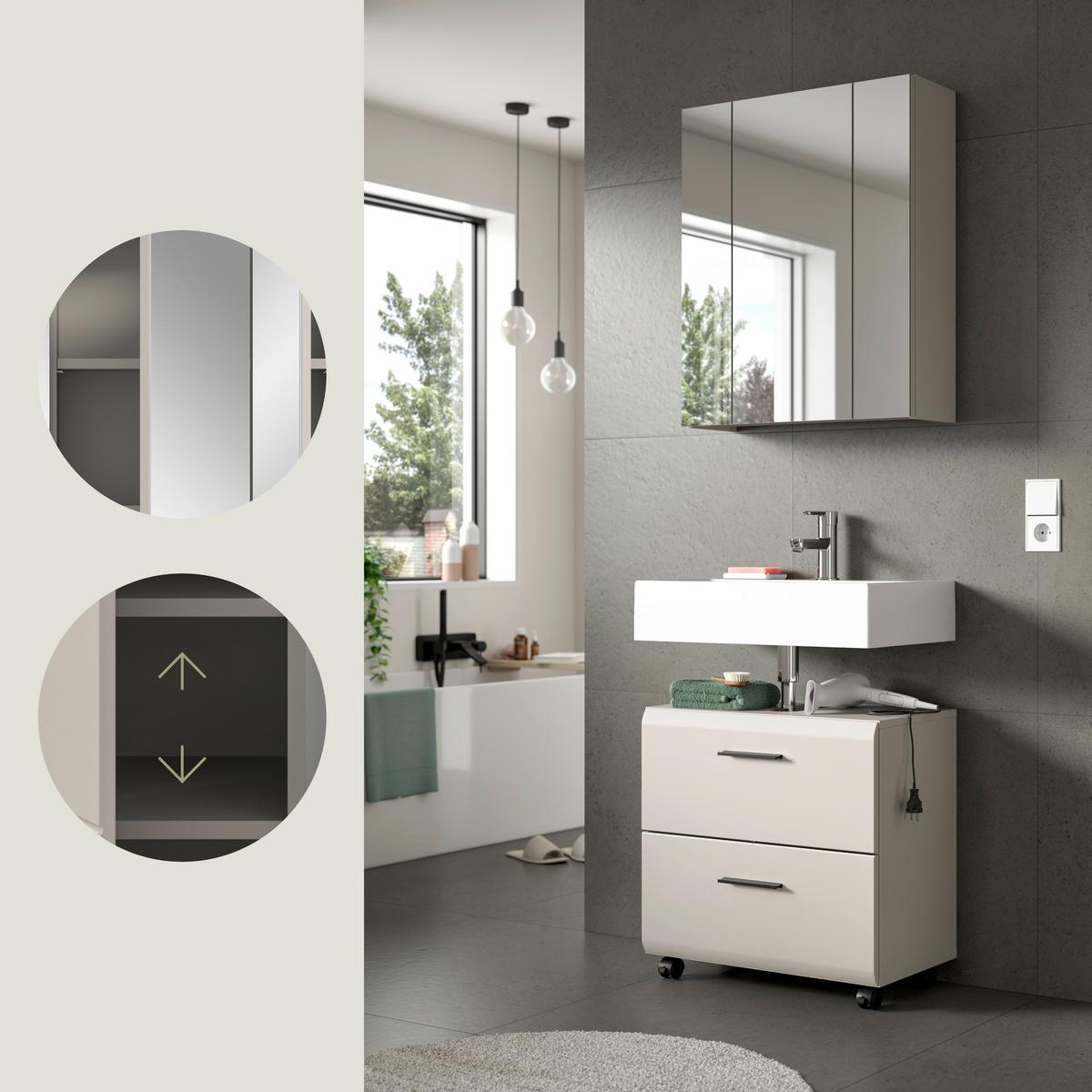 Badezimmer ICE Kaschmir, B: 60 cm - Kaschmir/Schwarz, Trend, Glas/Holzwerkstoff (60cm) - MID.YOU