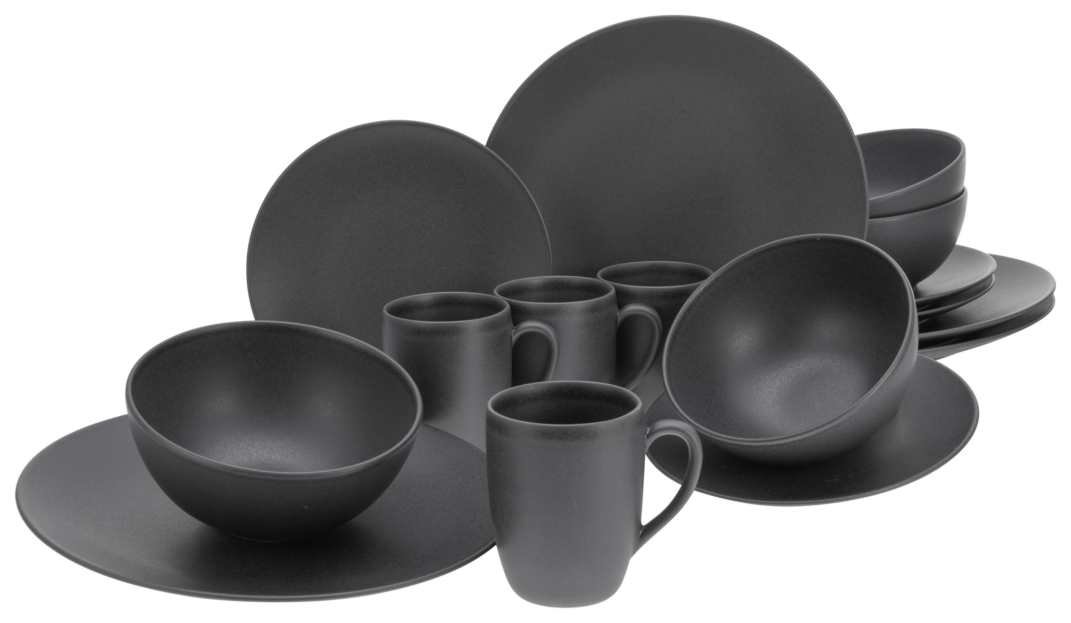 Kombiservice Keramik 4 Personen Geschirr Set Schwarz - Schwarz, Trend, Keramik - Creatable
