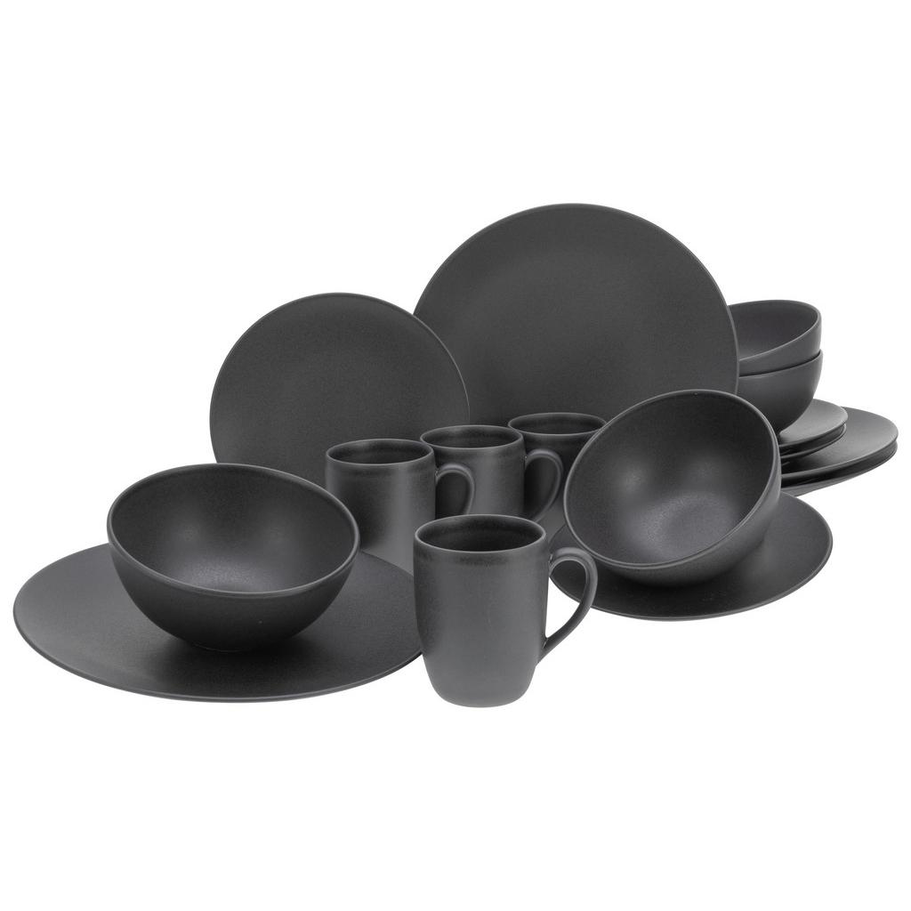 Kombiservice Keramik 4 Personen Geschirr Set Schwarz
