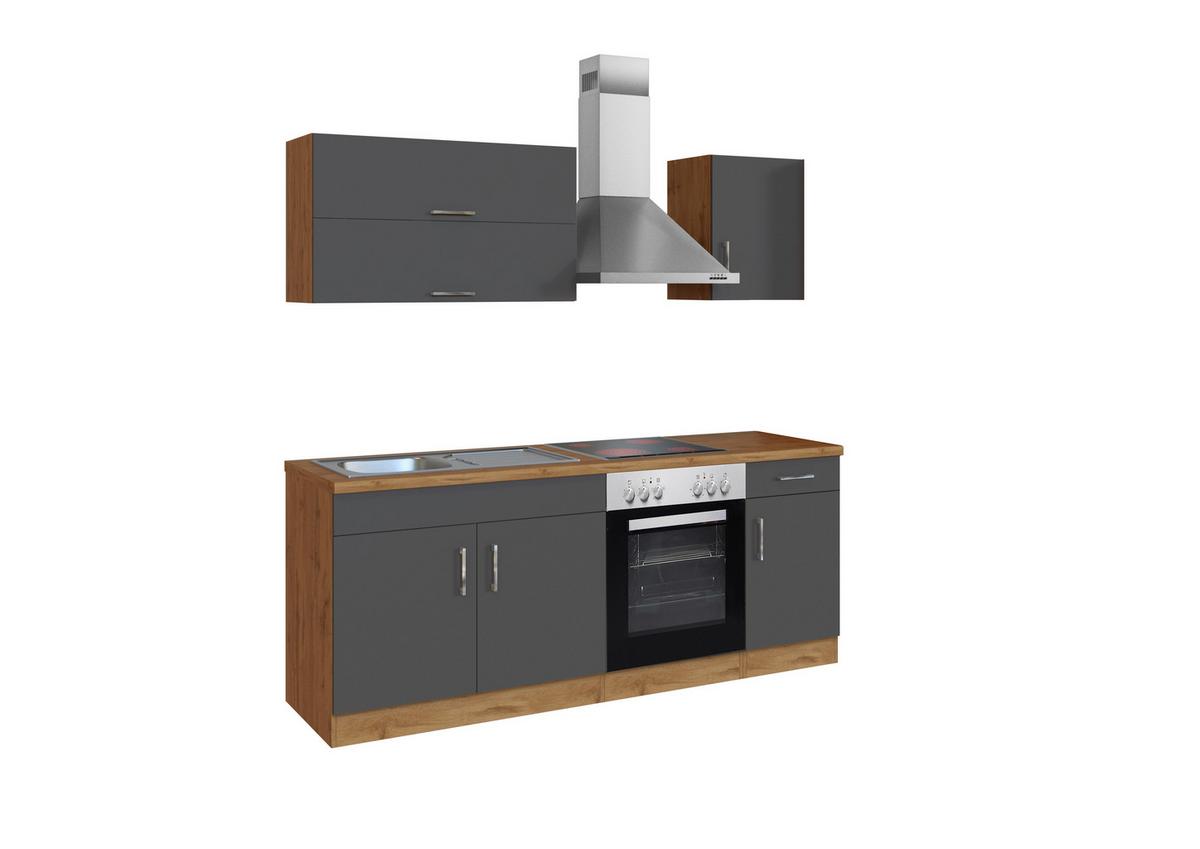 Küchenzeile Sorrento Mit Geräten B: 210 Cm Anthrazit - Anthrazit/Eiche Wotan, MODERN, Holzwerkstoff (210cm) - Held