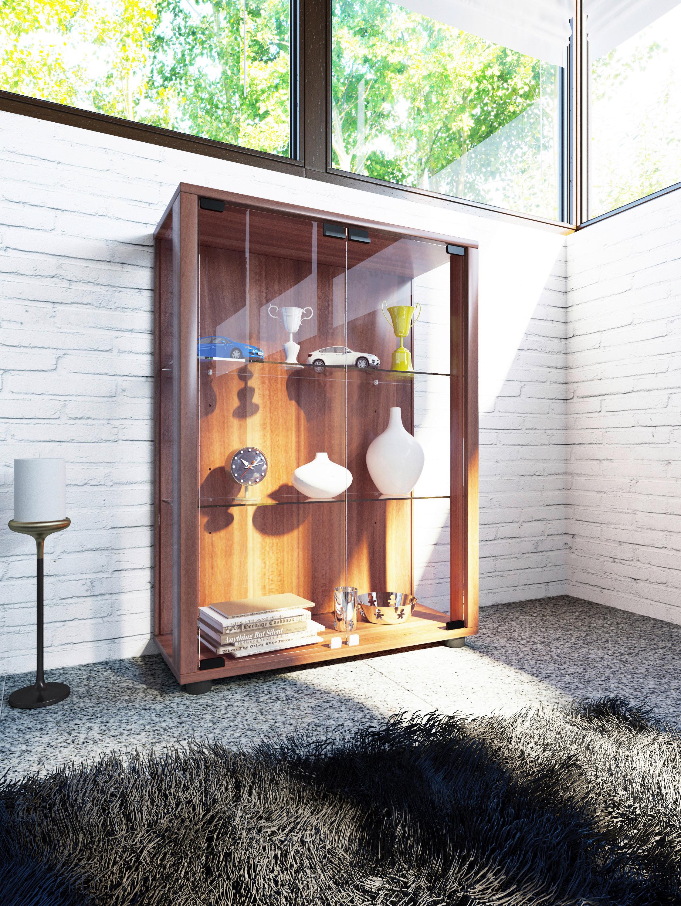 Vitrine Sintalo Buchefarben B: 60 Cm - Buchefarben/Nussbaumfarben, MODERN, Glas/Holzwerkstoff (60/80/25cm) - MID.YOU