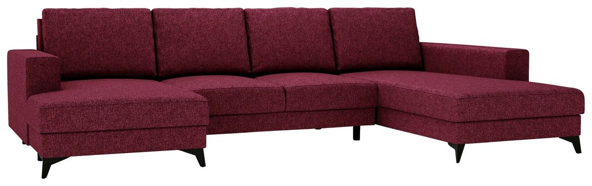 Wohnlandschaft Harvey mit Schlaffunktion Rot - Rot/Schwarz, Design, Textil (156/339/190cm) - Livetastic