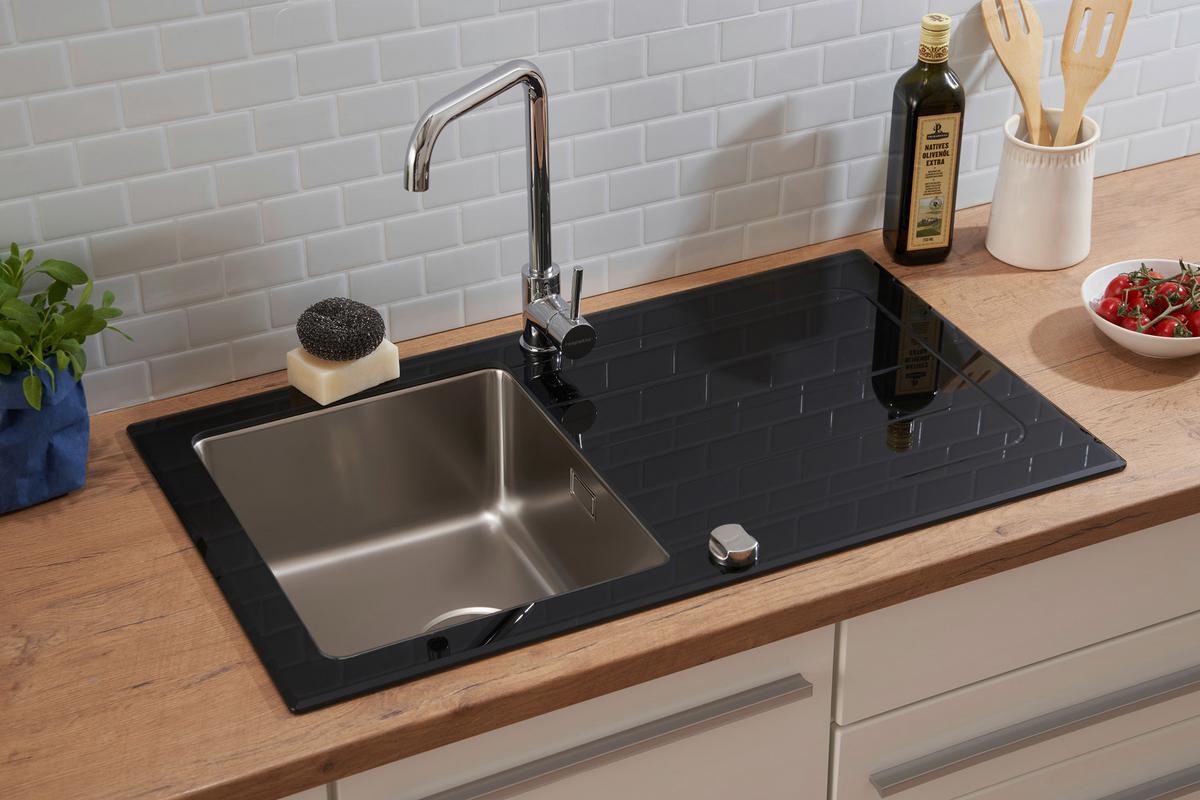 Spüle Respekta Edelstahl Bxt: 86x50 cm - Schwarz, Trend, Glas/Metall (86/21/50cm) - Respekta