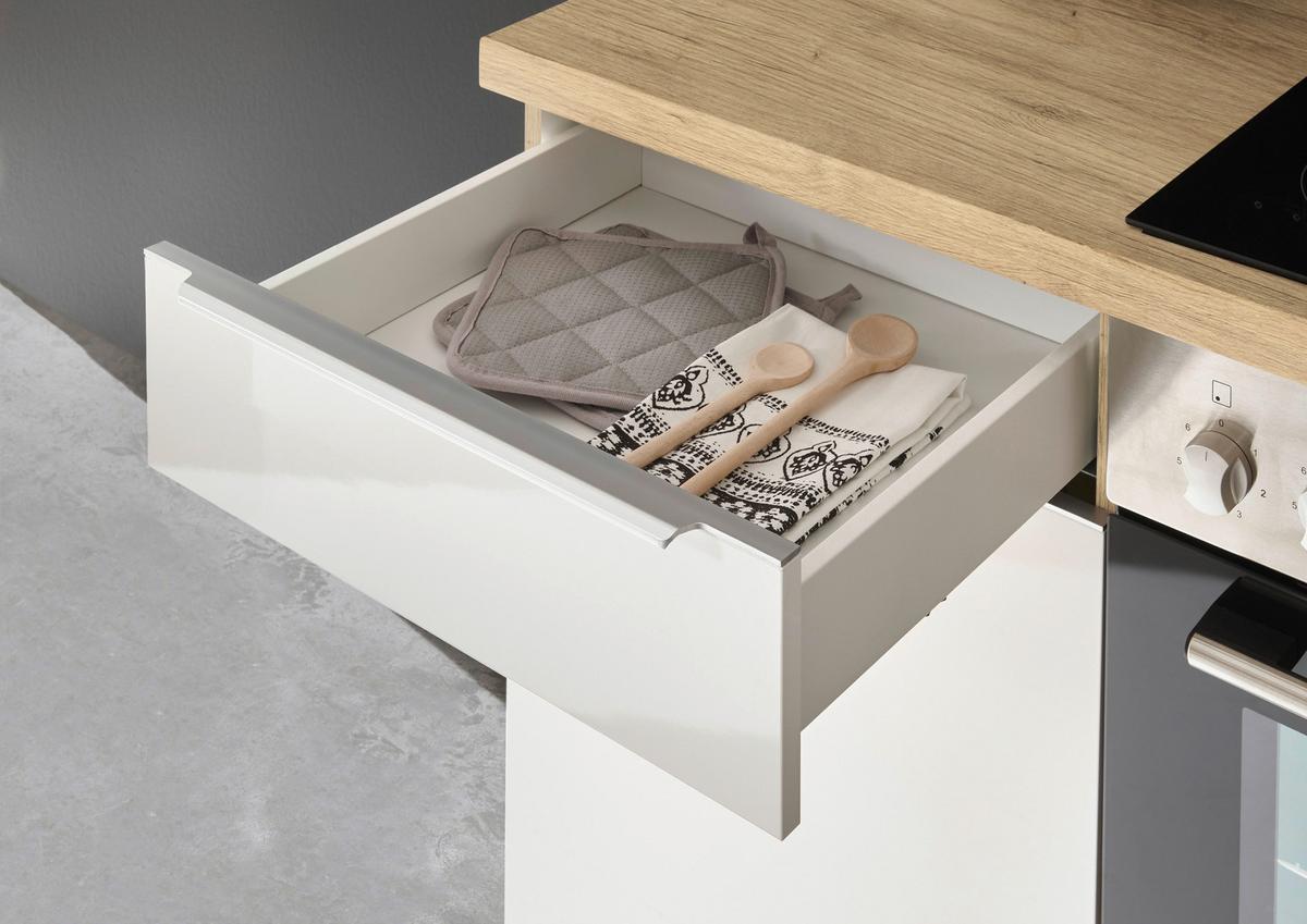 Eckküche mit Geräten 220x170 cm Weiß/Eiche Dekor, Modern - Weiß Hochglanz/Eiche Artisan, LIFESTYLE, Holzwerkstoff (220/170cm) - Respekta