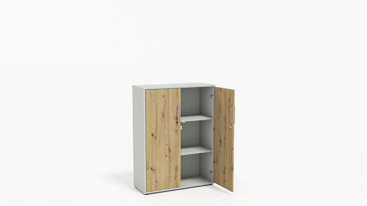 AKTENSCHRANK OFFICE EDITION - SW SET 4 - Hellgrau/Eiche Artisan, MODERN, Holzwerkstoff (128,5/185,6/33cm) - MID.YOU