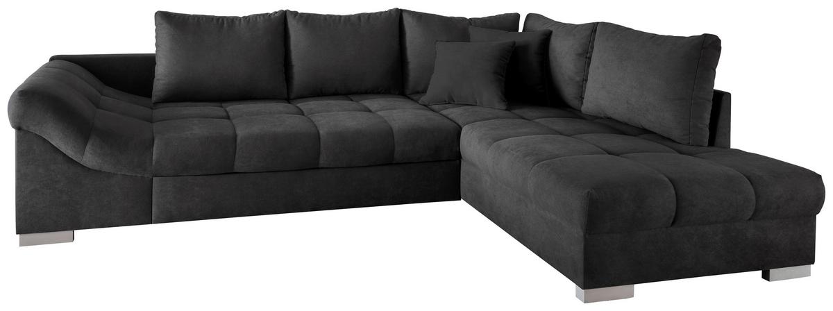 Eckschlafsofa Alvito Schwarz S: 298/202 Cm - Silberfarben/Schwarz, Design, Textil (298/202cm) - MID.YOU