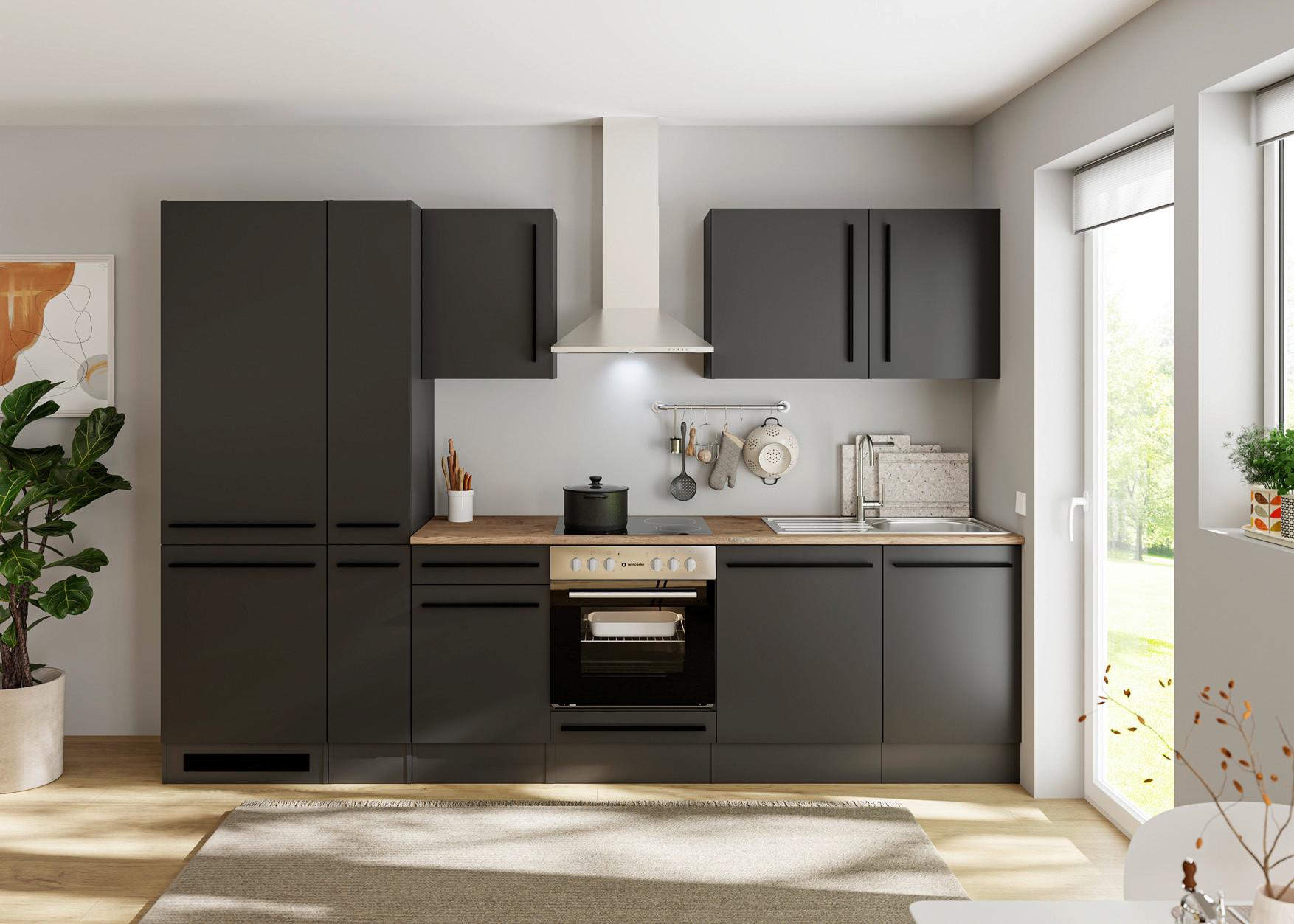 Küchenblock Jazz 8 310 Schwarz B: 310 cm - Eichefarben/Schwarz, LIFESTYLE, Holzwerkstoff (310cm) - P & B