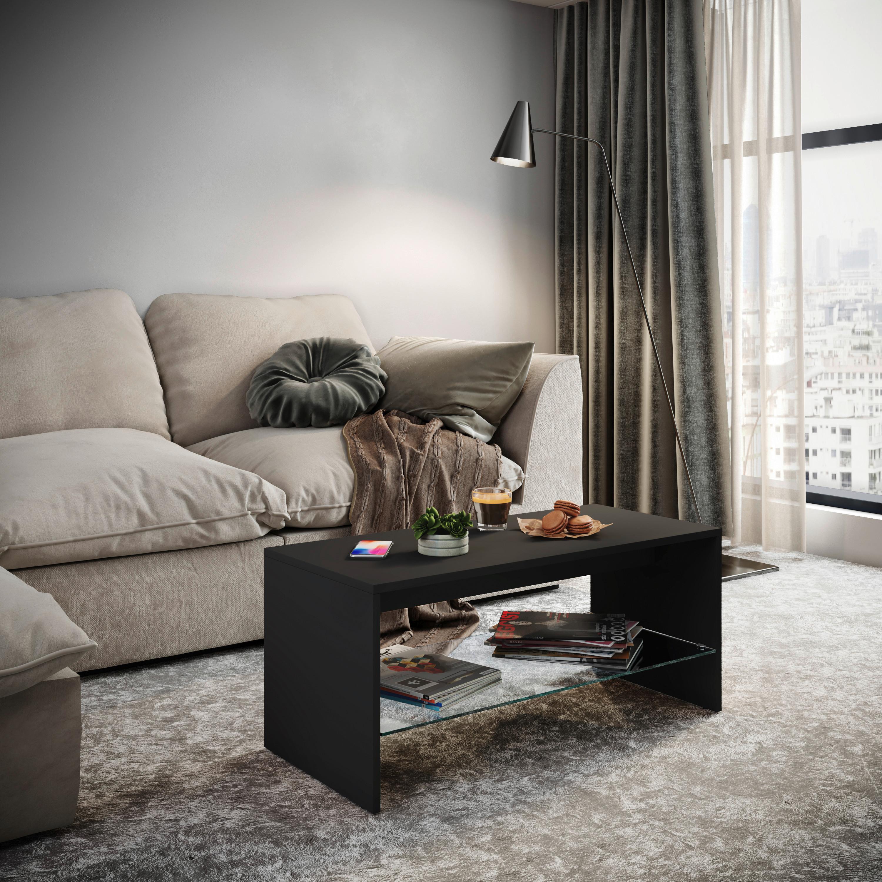 Konferenčný stolík WISAL čierny - čierna, Modern, kompozitné drevo (90/40/40cm) - MID.YOU