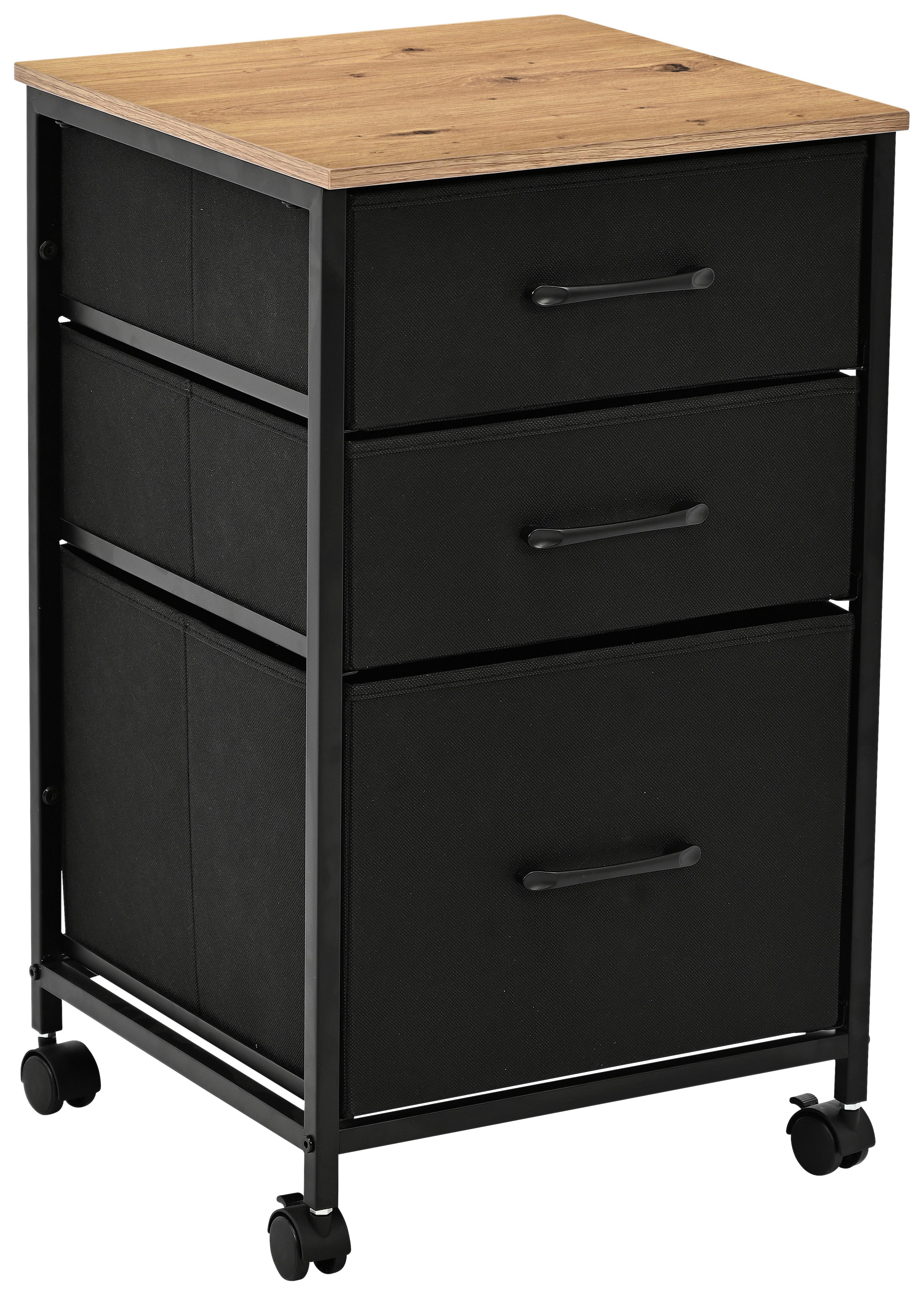 Rollcontainer Rolly Schwarz/Eiche Artisan B: 40 cm - Schwarz/Eiche Artisan, MODERN, Holzwerkstoff/Textil (40/68/40cm)