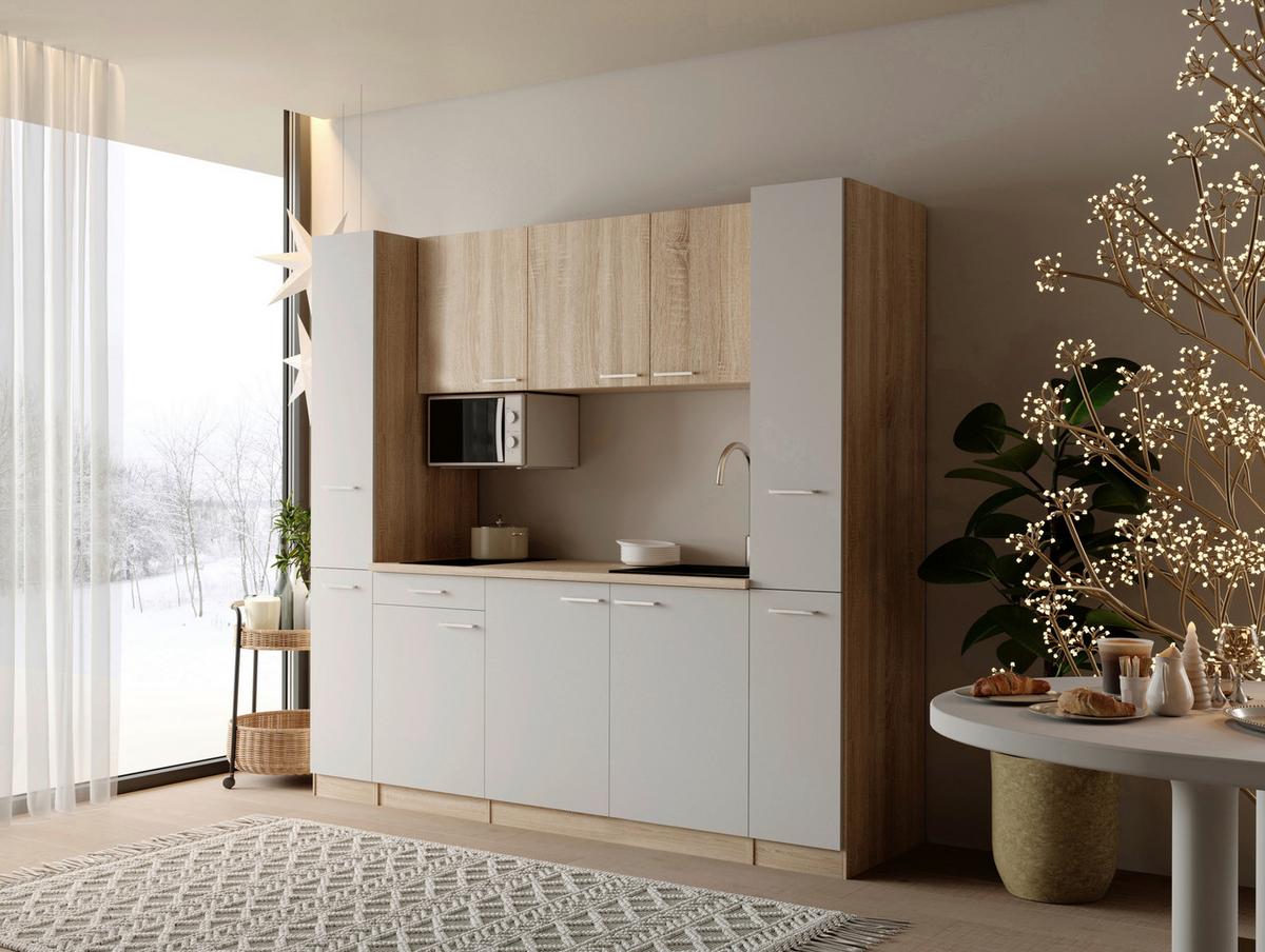 KÜCHENBLOCK Ingrid, Weiß B: 210 cm - Eichefarben/Weiß, Design, Holzwerkstoff (210cm) - Respekta