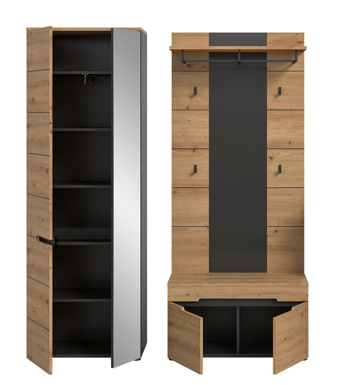 Garderobe Canu 3-Teilig Eiche Artisan/Grau B: 160 cm - Eiche Artisan, Design, Holzwerkstoff (160/190/37cm) - Livetastic