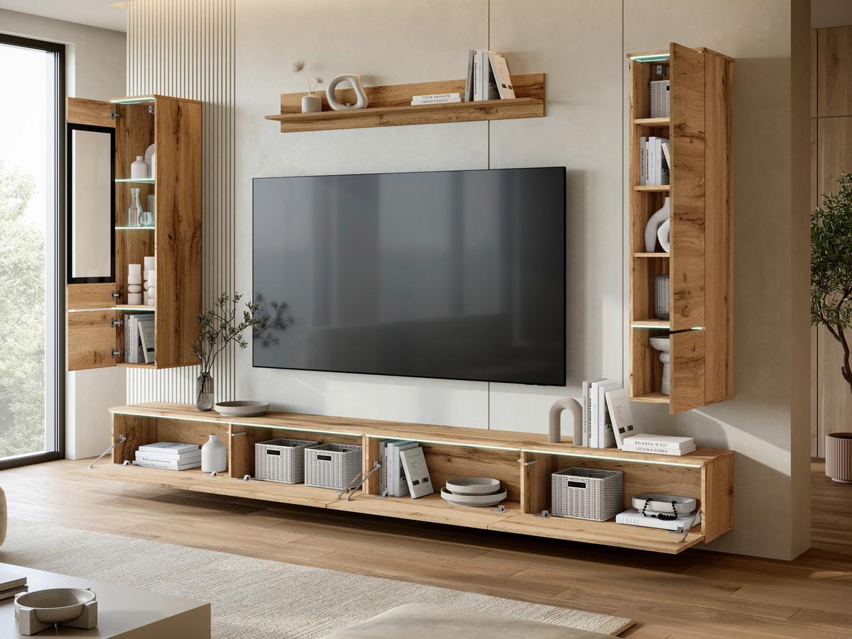 Wohnwand Vera Xxl Eiche Wotan B: 300cm - Eiche Wotan/Grau, Basics, Glas/Holzwerkstoff (300/162/33cm) - P & B