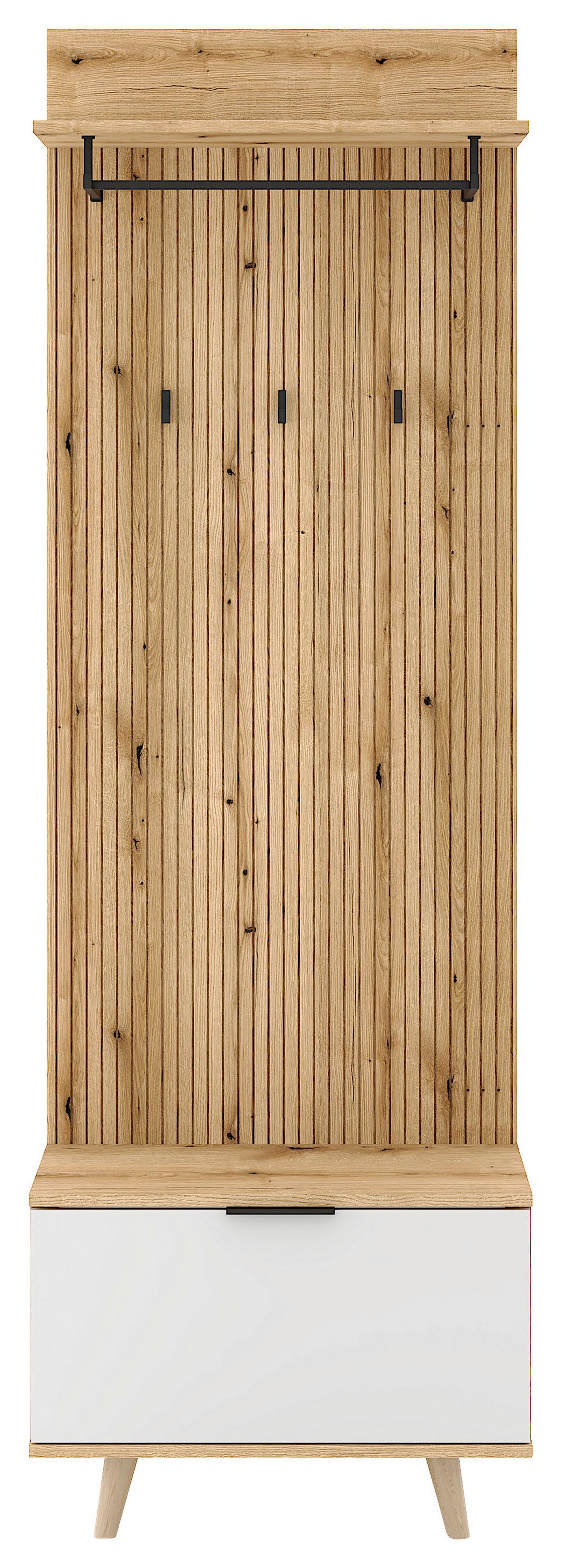 Šatna NORDIC D - bílá/barvy dubu, Design, kompozitní dřevo (65/204/40cm) - MID.YOU