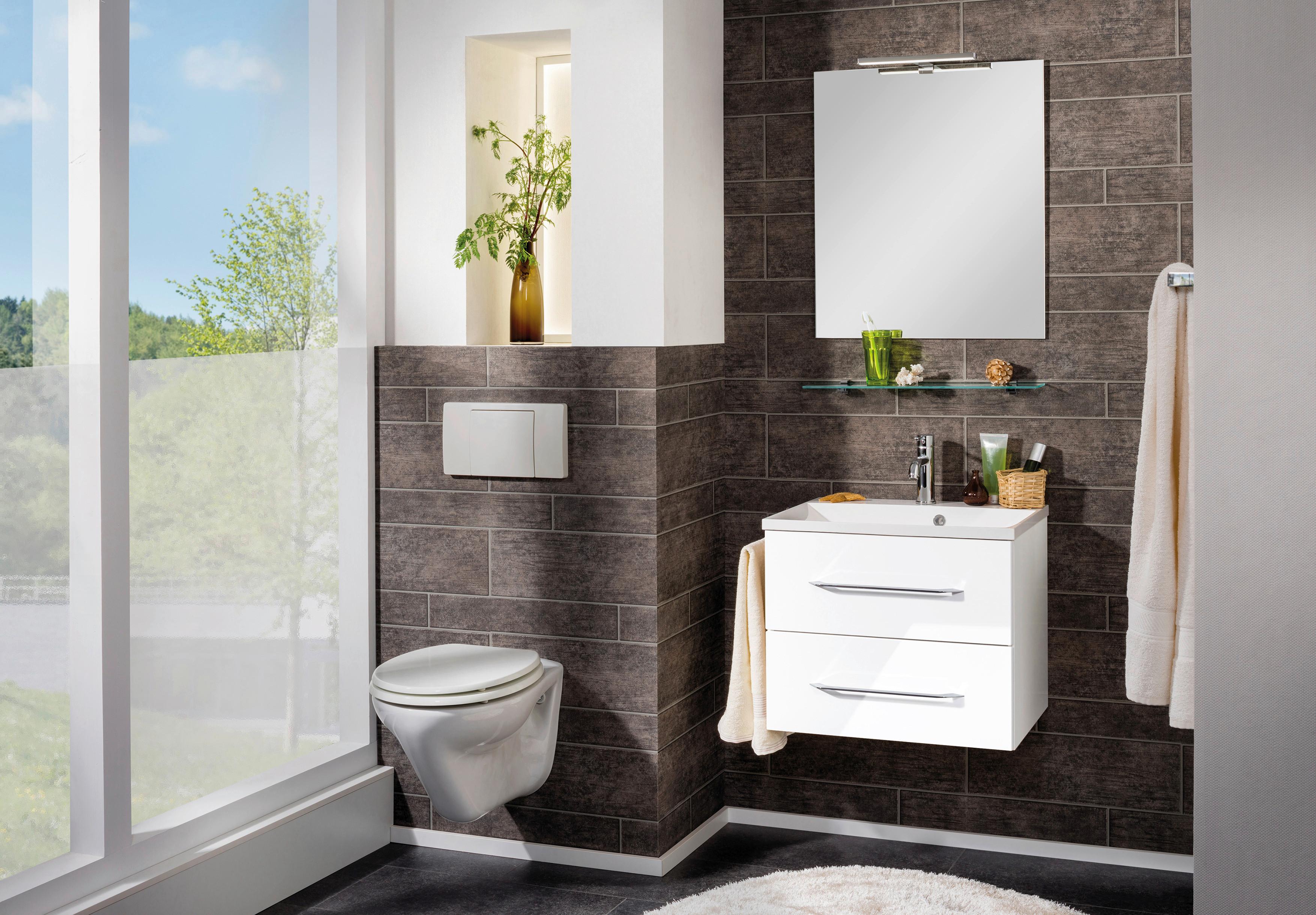 Badezimmer Clever Weiß Hg B: 60cm - Weiß Hochglanz/Weiß, MODERN, Holzwerkstoff/Stein (60/138/45,7cm) - MID.YOU