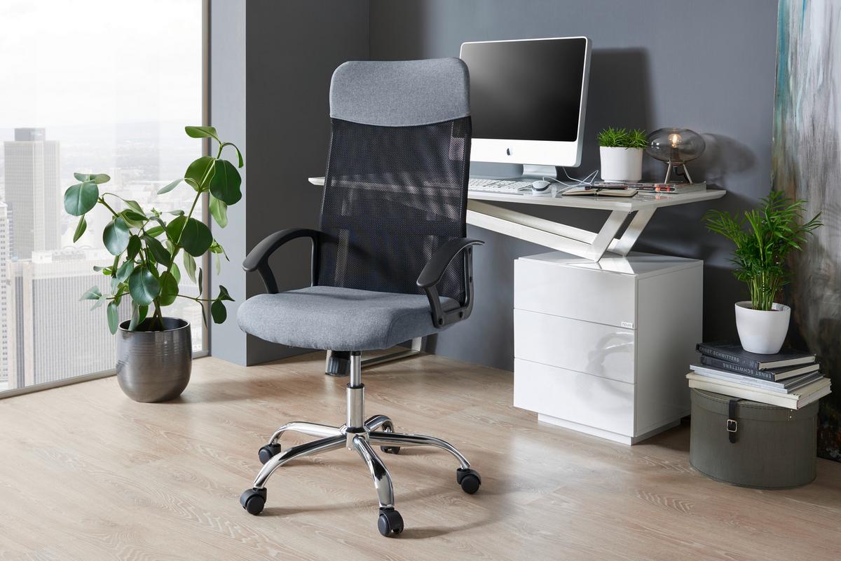 Drehstuhl Yan mit Armstützen Grau/Schwarz - Chromfarben/Schwarz, Design, Kunststoff/Textil (59,5/109,5-117/60cm) - Livetastic