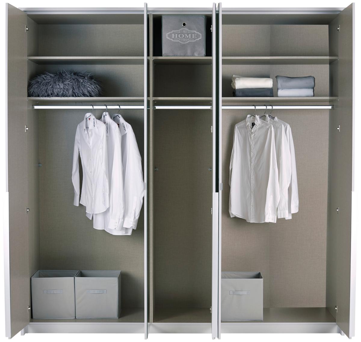 Drehtürenschrank mit Laden 226 cm Alabama, Seidengrau - Hellgrau, MODERN, Holzwerkstoff (226/229/54cm)