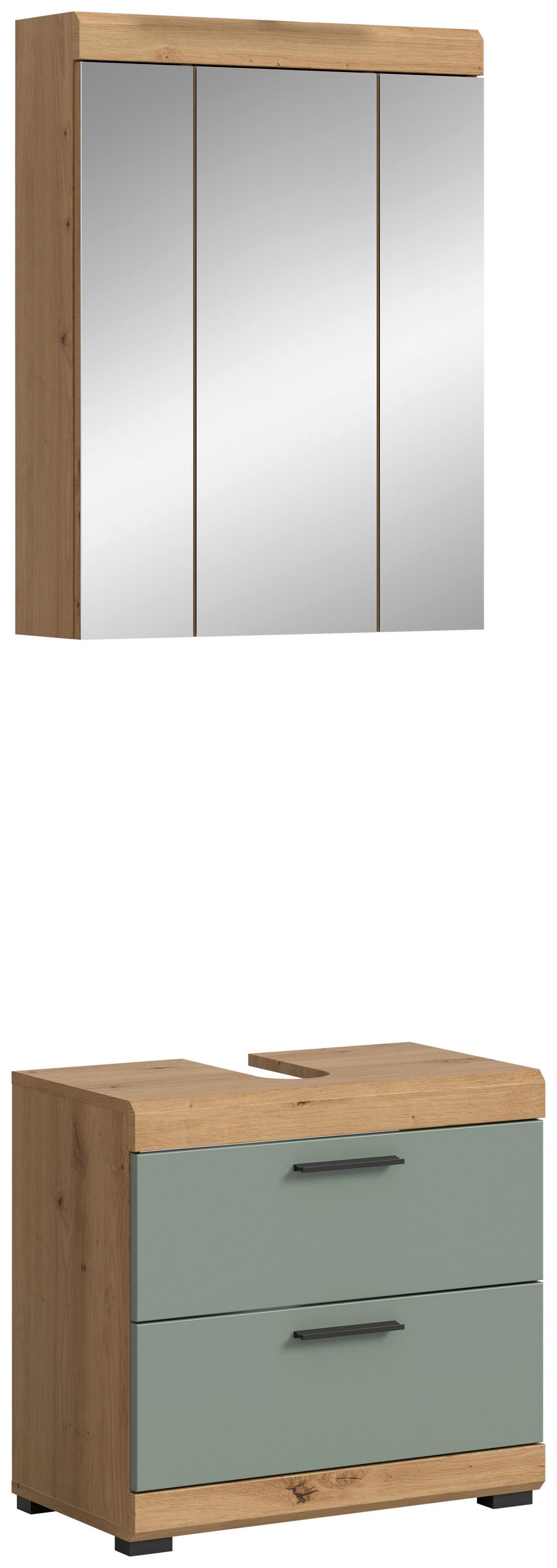 Badezimmer Scout Salbeigrün/Eiche D. B: 60 cm - Salbeigrün/Schwarz, MODERN, Glas/Holzwerkstoff (60cm) - MID.YOU