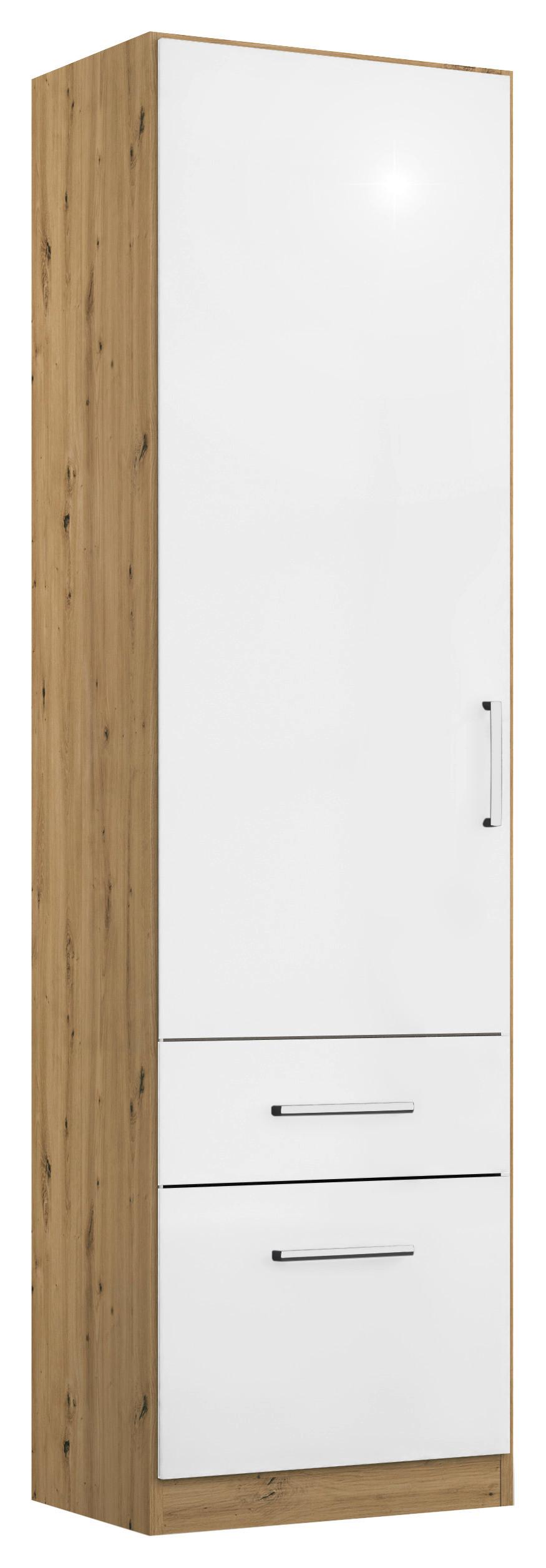 Drehtürenschrank 47 cm Berlin Eiche Dekor/Weiß - Weiß Hochglanz/Eiche Artisan, MODERN, Holzwerkstoff (47/197/54cm) - Rauch Möbel