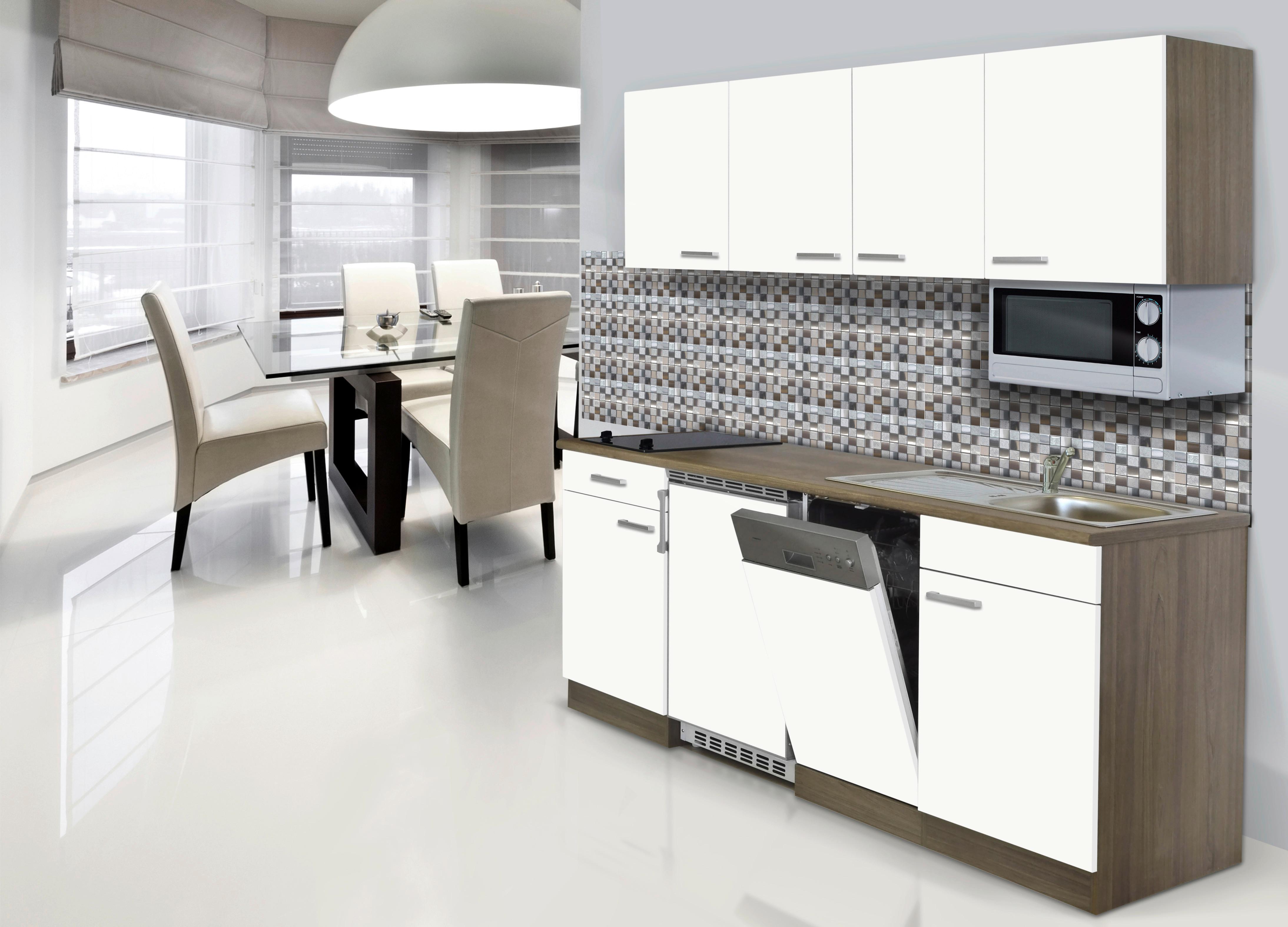 Küchenzeile Economy mit Geräten 195 cm Weiß/Eiche Dekor Modern - Eichefarben/Weiß, Basics, Holzwerkstoff (195cm) - Respekta