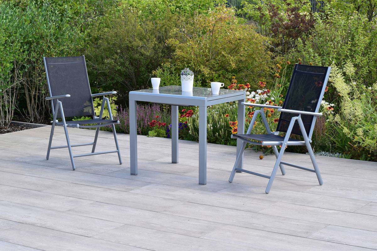 Gartenmöbel Set 3-Tlg. Amalfi aus Aluminium - Silberfarben/Schwarz, MODERN, Metall - Gardenson