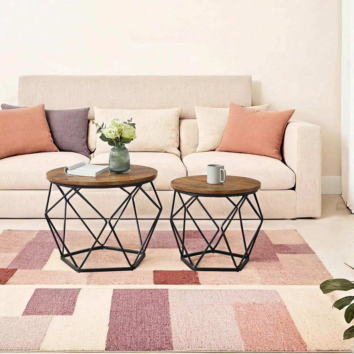 Couchtischset Coffee Table - Schwarz/Braun, MODERN, Holzwerkstoff/Metall (60/60/45cm) - MID.YOU