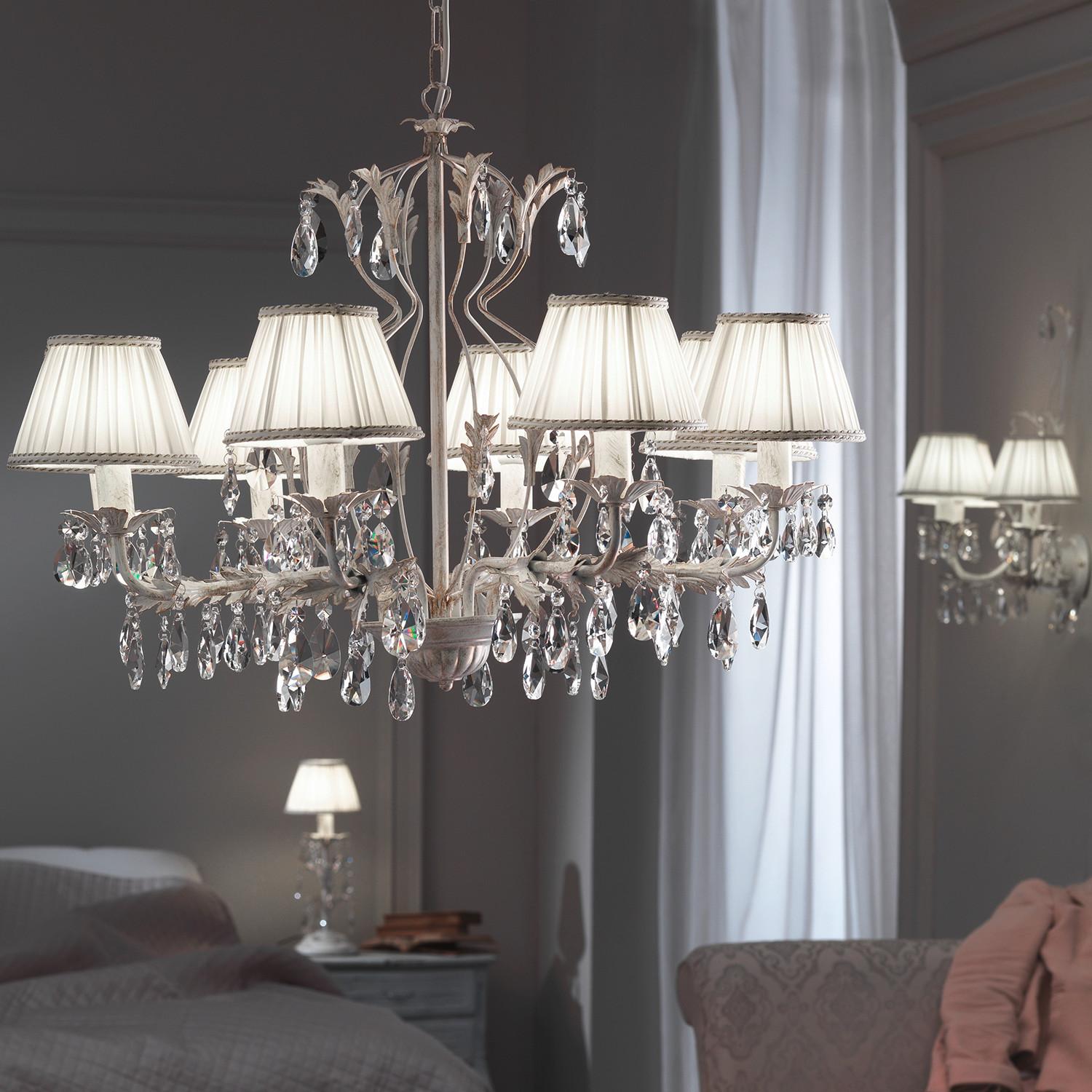 Kristall-Hängeleuchte 4669/8 - Weiß, Natur, Glas/Textil (80/105cm)