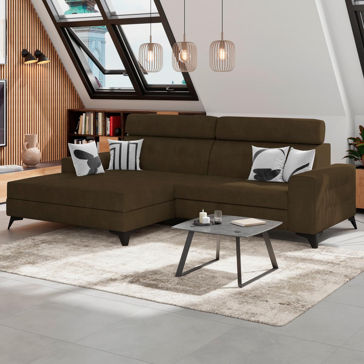 Ecksofa mit Schlaffunktion & Bettkasten Florida Grün - Grün, MODERN, Holz/Holzwerkstoff (175/275cm)