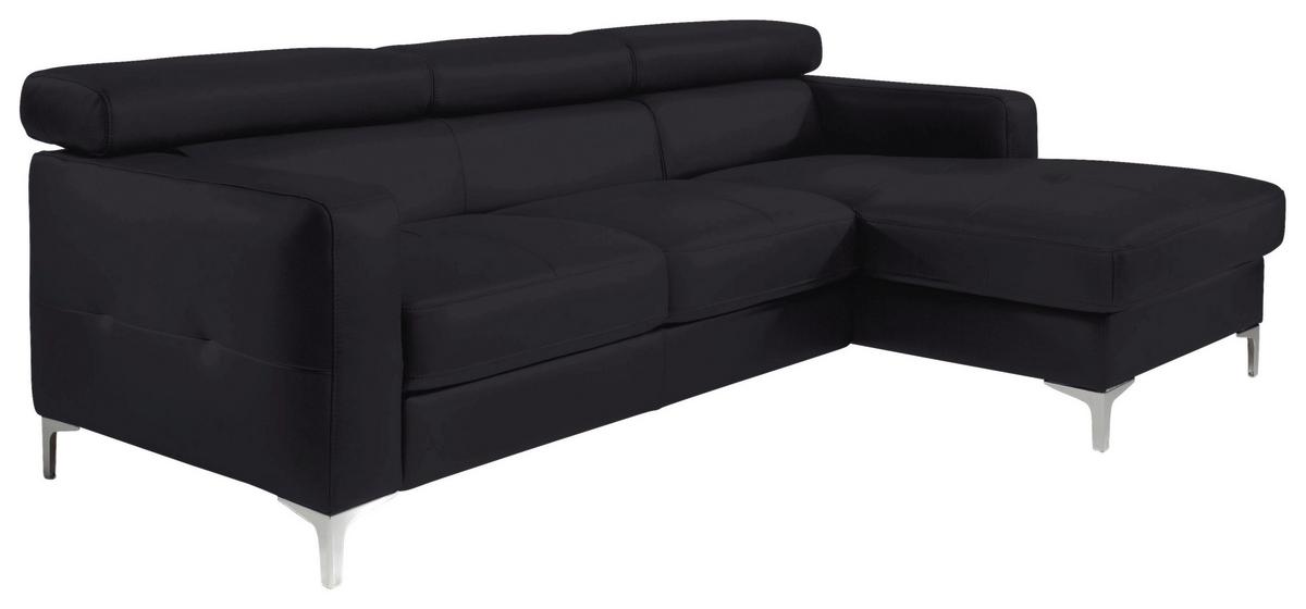 Ecksofa Sammy Schwarz Leder - Chromfarben/Schwarz, Design, Leder (226/169cm) - Livetastic
