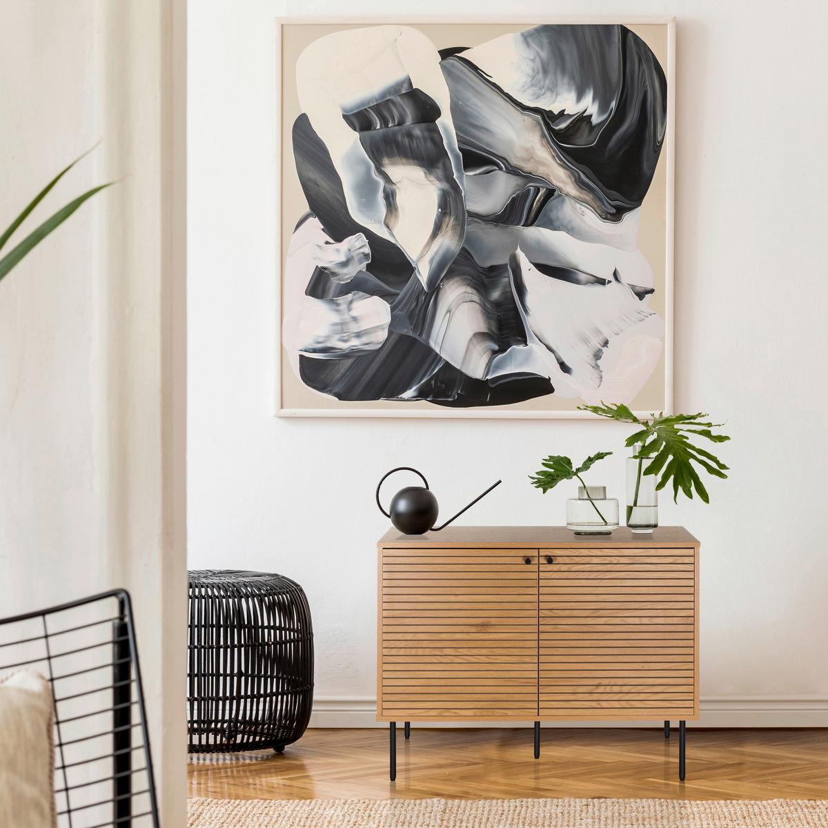 Linno S Sideboard Eichefarben B: 100 Cm - Eichefarben/Schwarz, MODERN, Holzwerkstoff (100/74/40cm) - MID.YOU