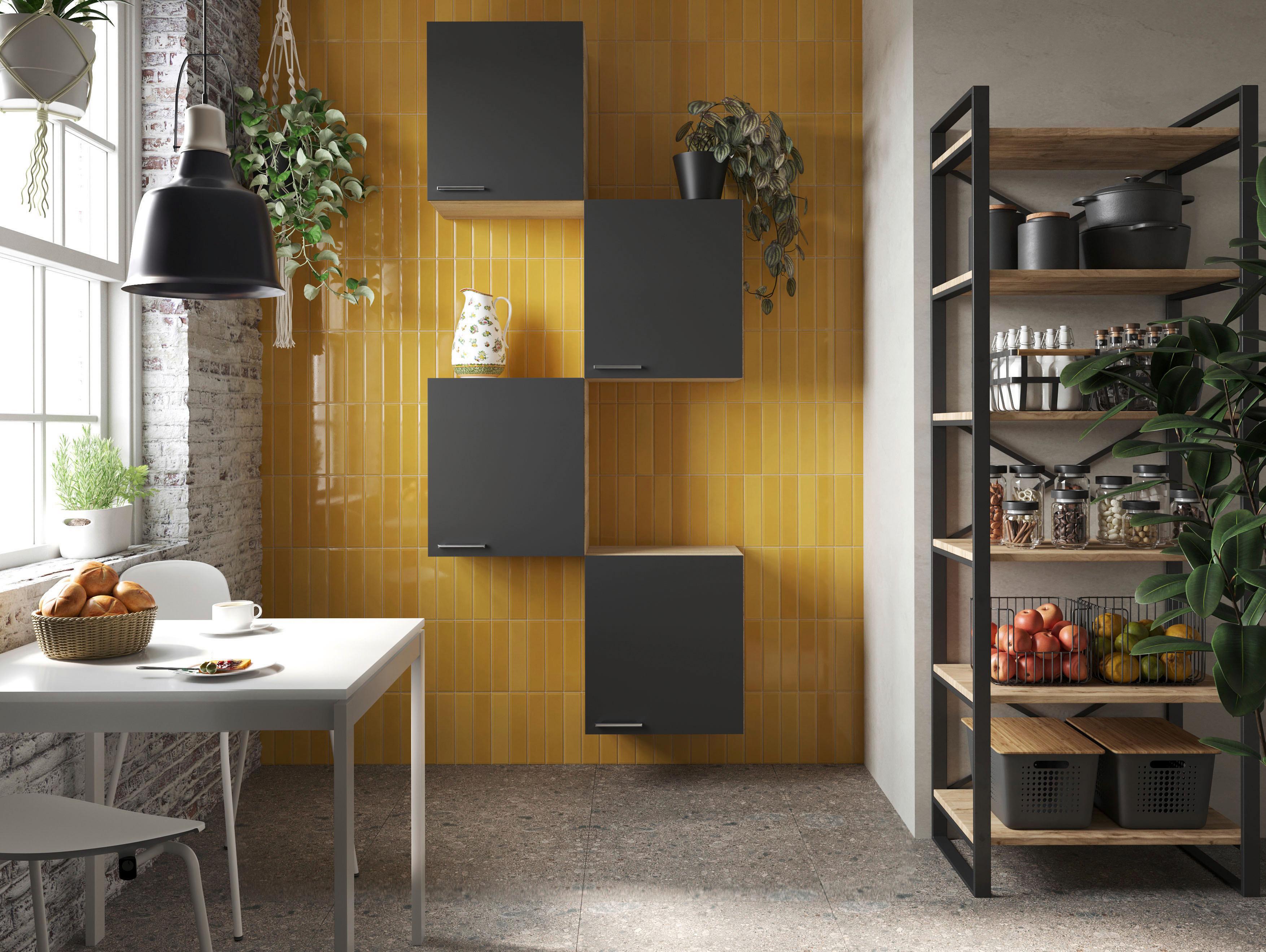 Küchenoberschrank Merle Schwarz, Eiche Dekor B: 100 cm - Eichefarben/Schwarz, Basics, Holzwerkstoff (100/224,4/34,6cm) - Respekta